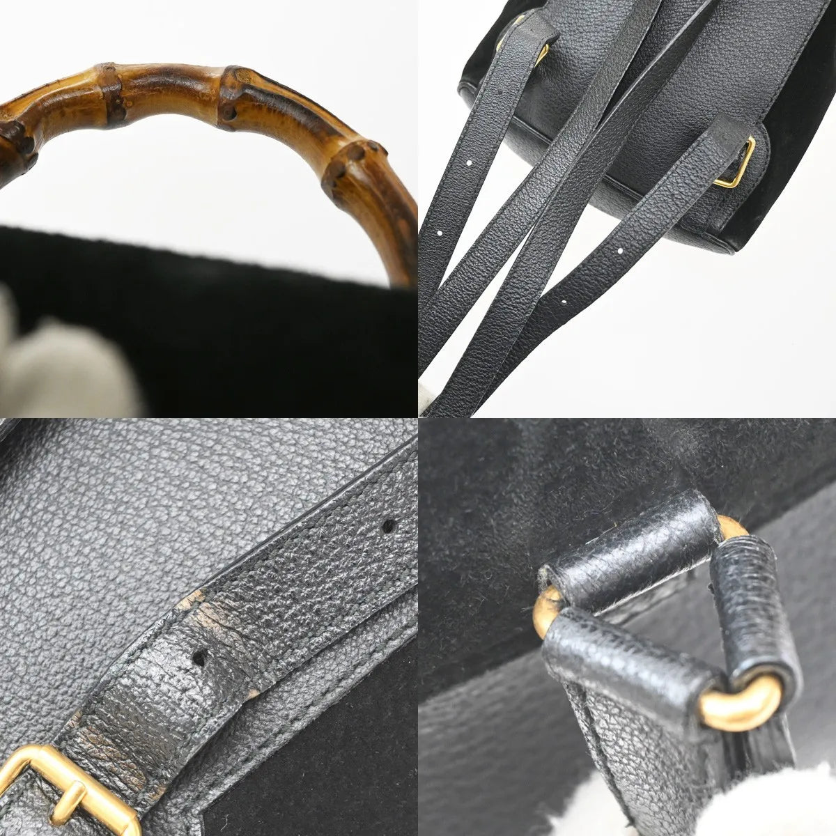 Gucci Vintage Bamboo Suede Black Suede Backpack Bag (Pre-Owned)