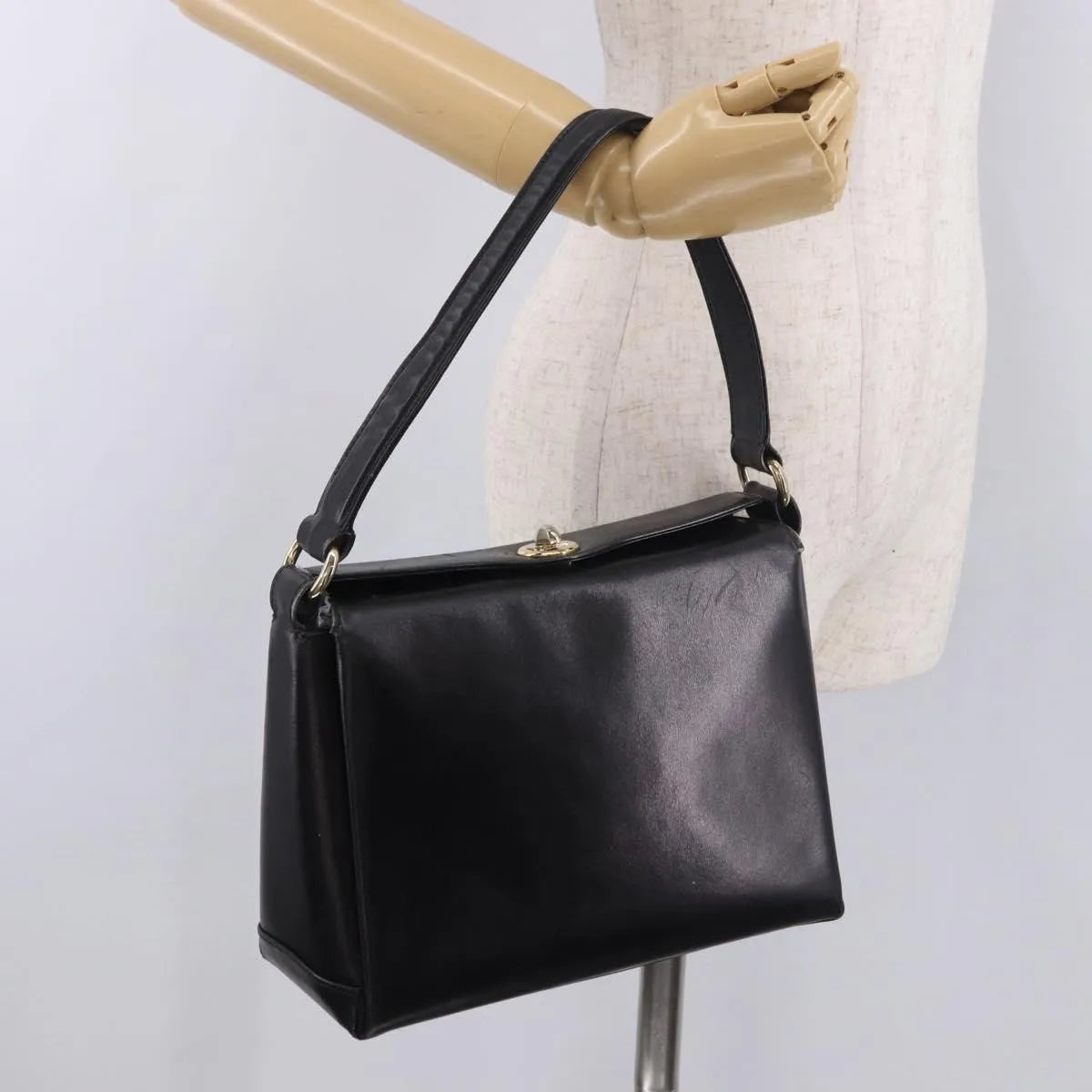 Gucci Vintage Convertible Bamboo Box Leather Black Leather Handbag (Pre-Owned)