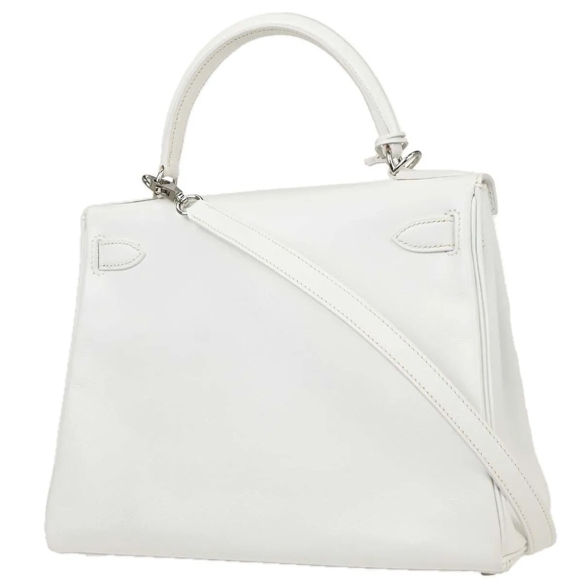Hermes Kelly Handbag White Epsom With Palladium Hardware White Leather Handbag (Pre-Owned)