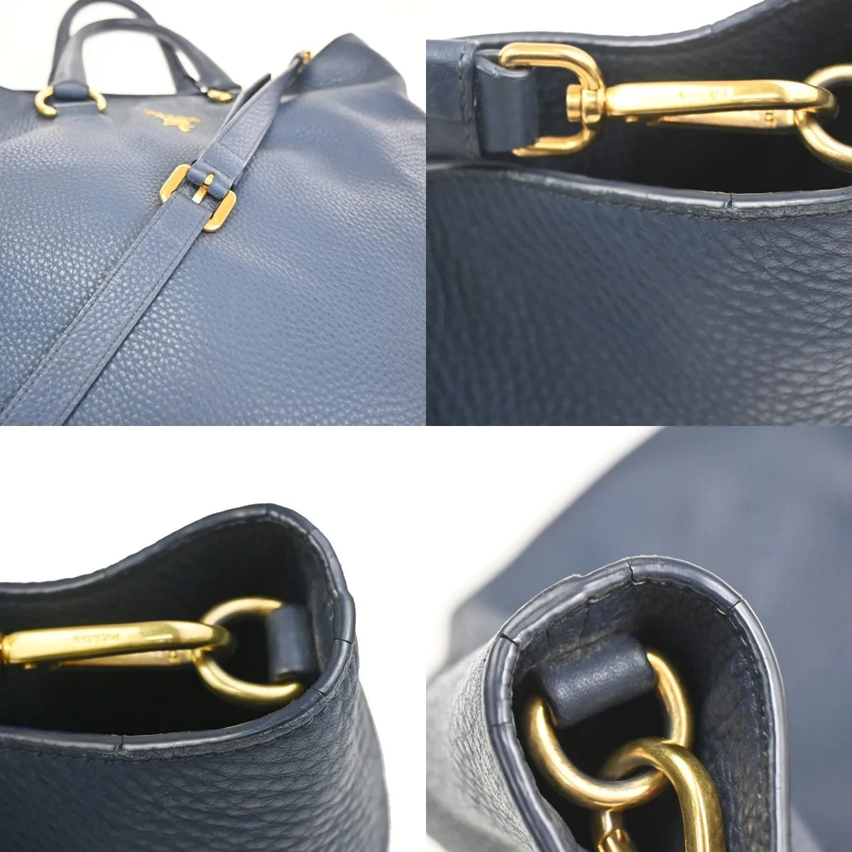 Prada Shopping Tote Vitello Daino Navy Leather Tote Bag Bag (Pre-Owned)