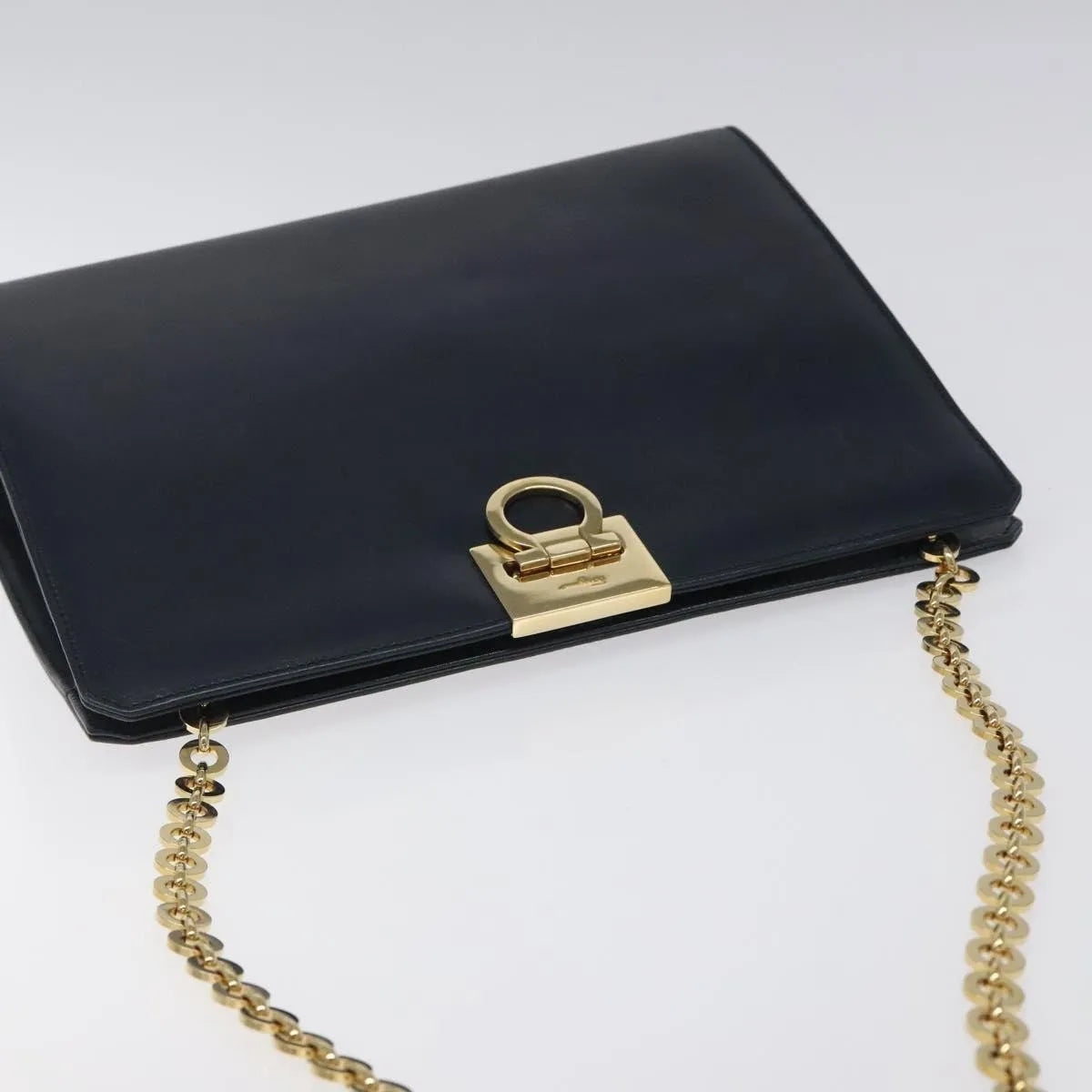 Salvatore Ferragamo Vintage Gancini Chain Leather Navy Leather Shoulder Bag Bag (Pre-Owned)