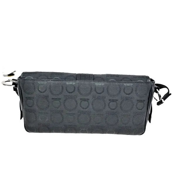 Salvatore Ferragamo Gancini Canvas Black Canvas Shoulder Bag Bag (Pre-Owned)