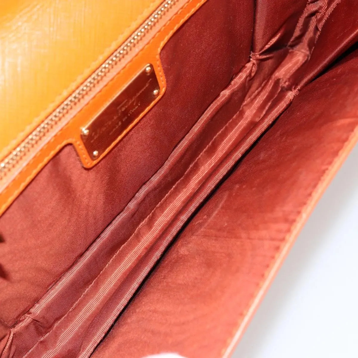 Salvatore Ferragamo Vara Bow Chain Clutch Leather Orange Leather Shoulder Bag Bag (Pre-Owned)