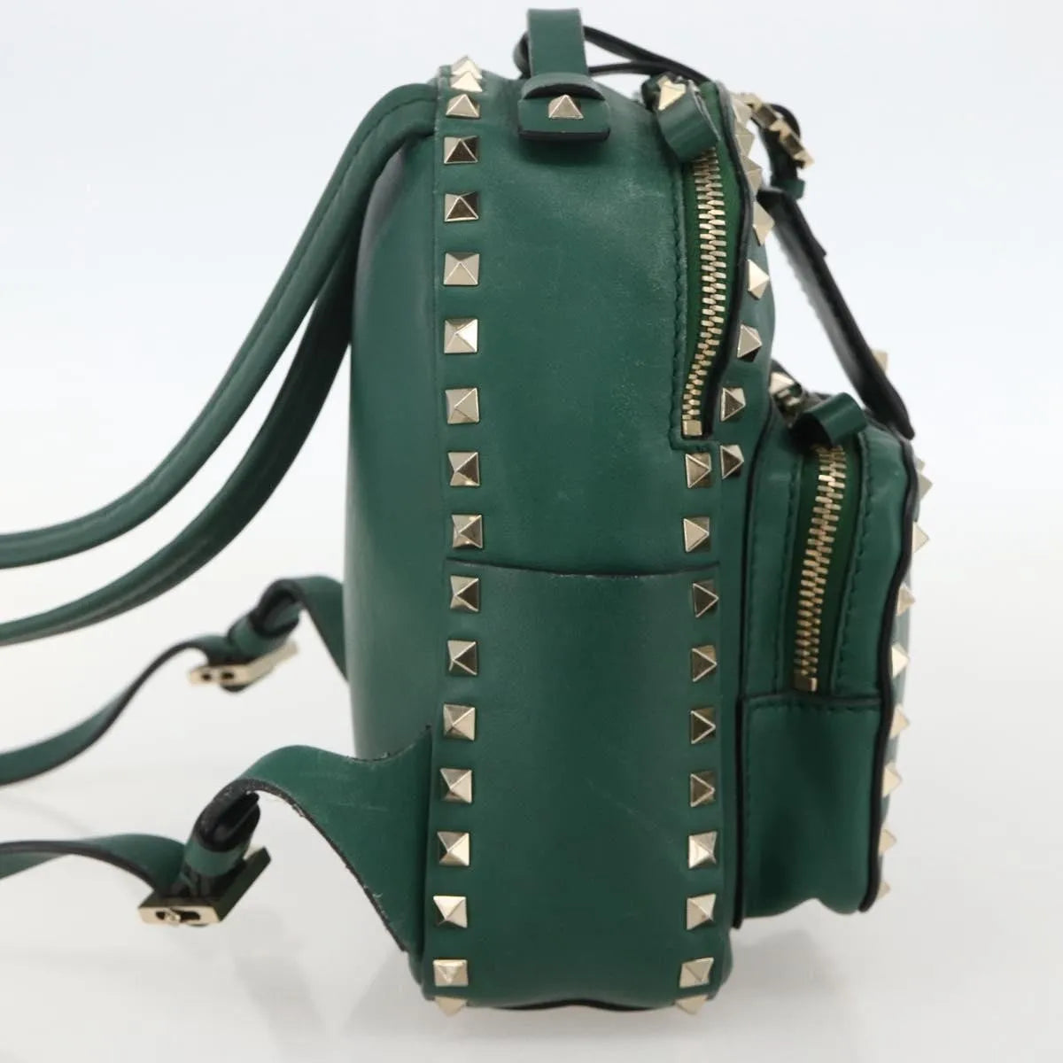 Valentino Garavani Rockstud Leather Green Leather Backpack Bag (Pre-Owned)