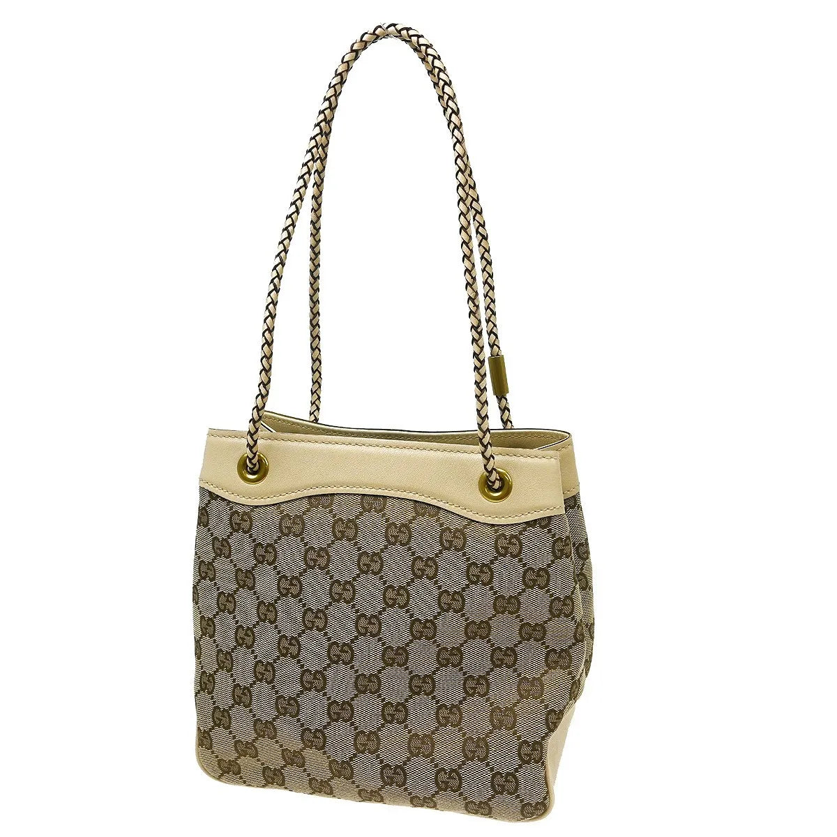 Gucci Miss Gg Tote Gg Canvas With Leather Beige Canvas Handbag (Pre-Owned)
