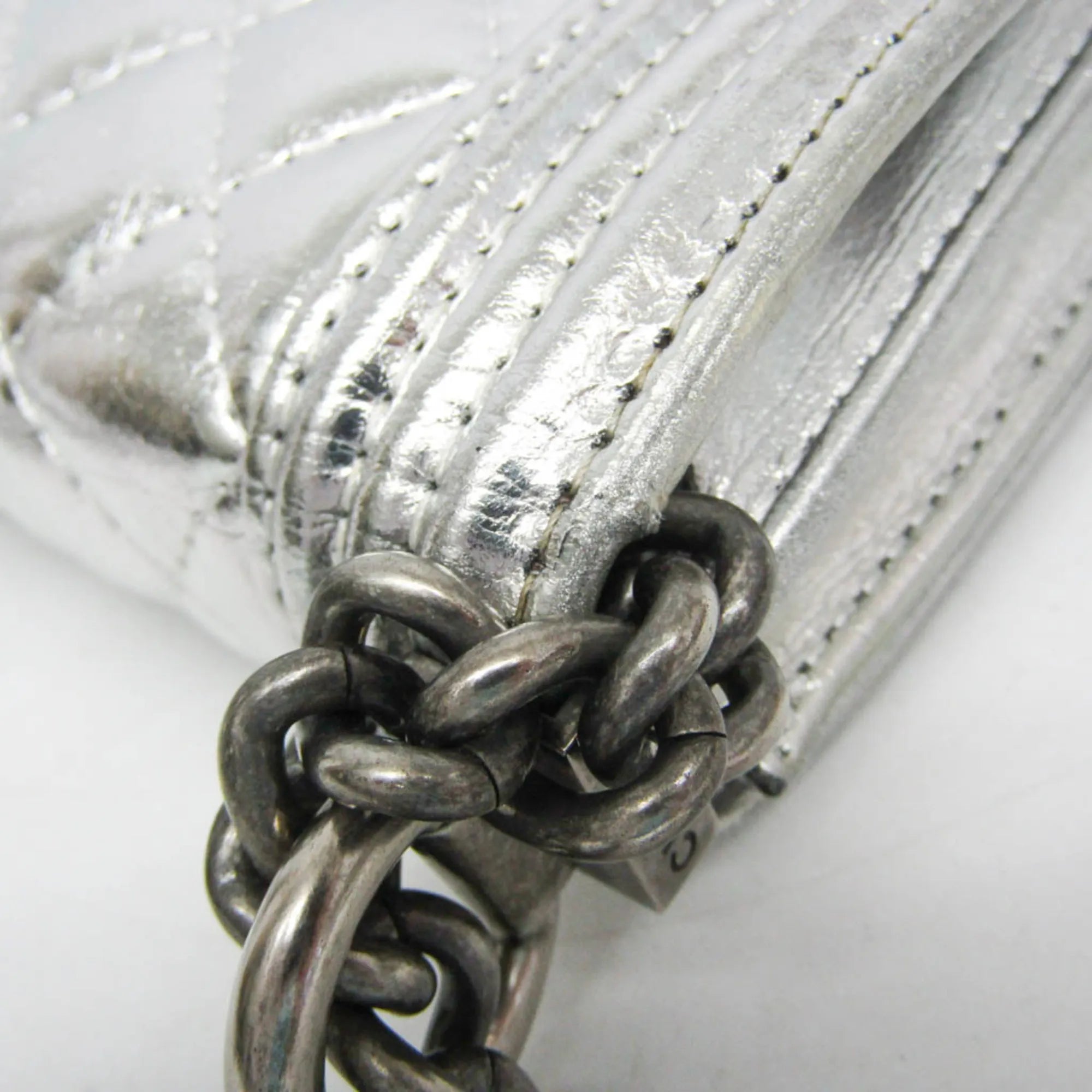Chanel North South Boy Flap Quilted Metallic Calfskin Silver Leather Shoulder Bag Bag (Pre-Owned)