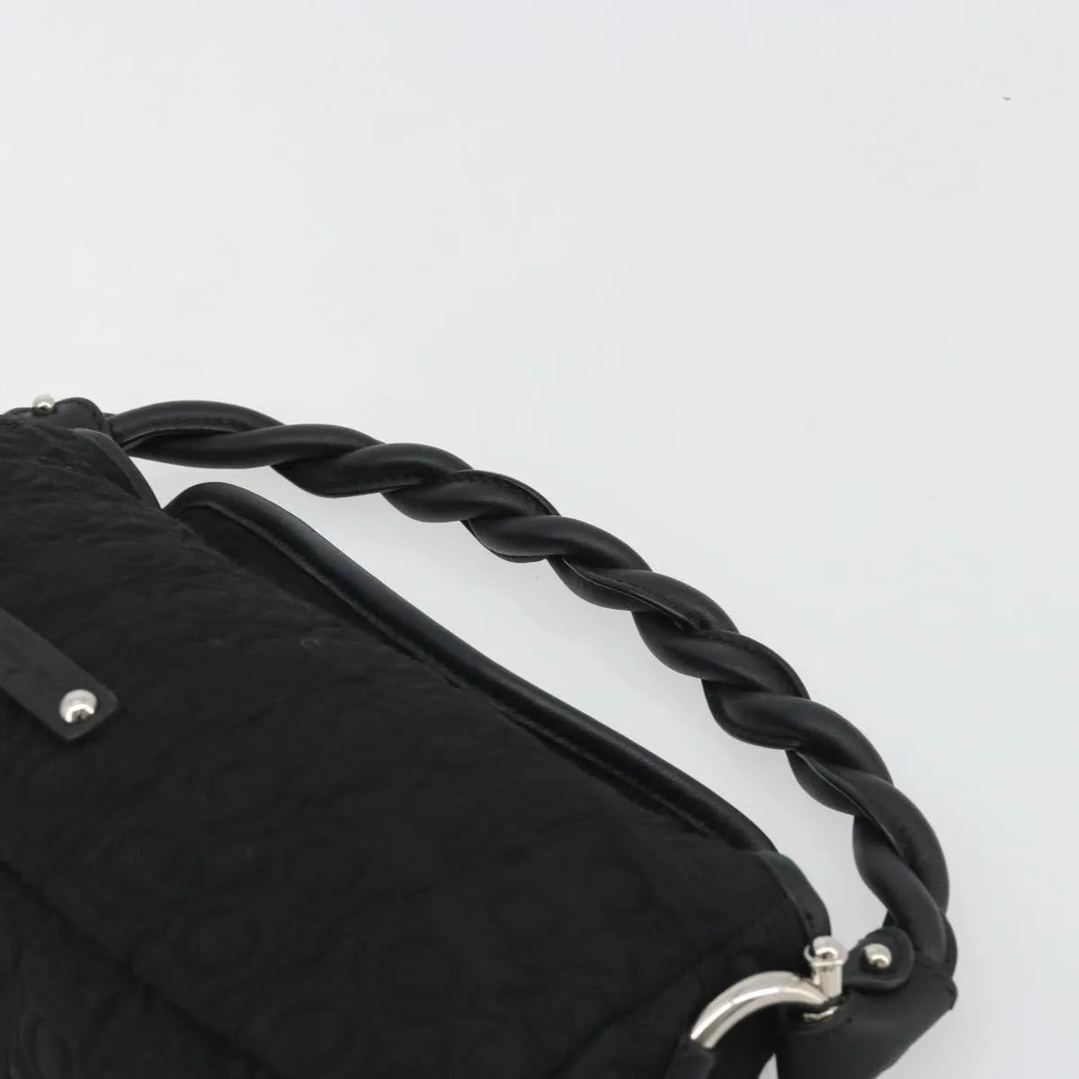 Salvatore Ferragamo Gancini Hobo Leather Black Cotton Handbag (Pre-Owned)