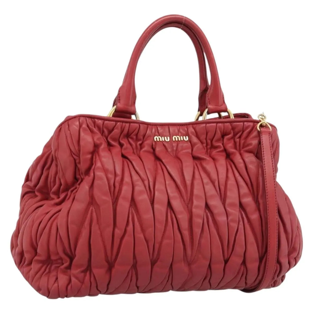 Miu Miu Matelassé Nappa Leather Top Handle Bag Leather Red Leather Shoulder Bag Bag (Pre-Owned)