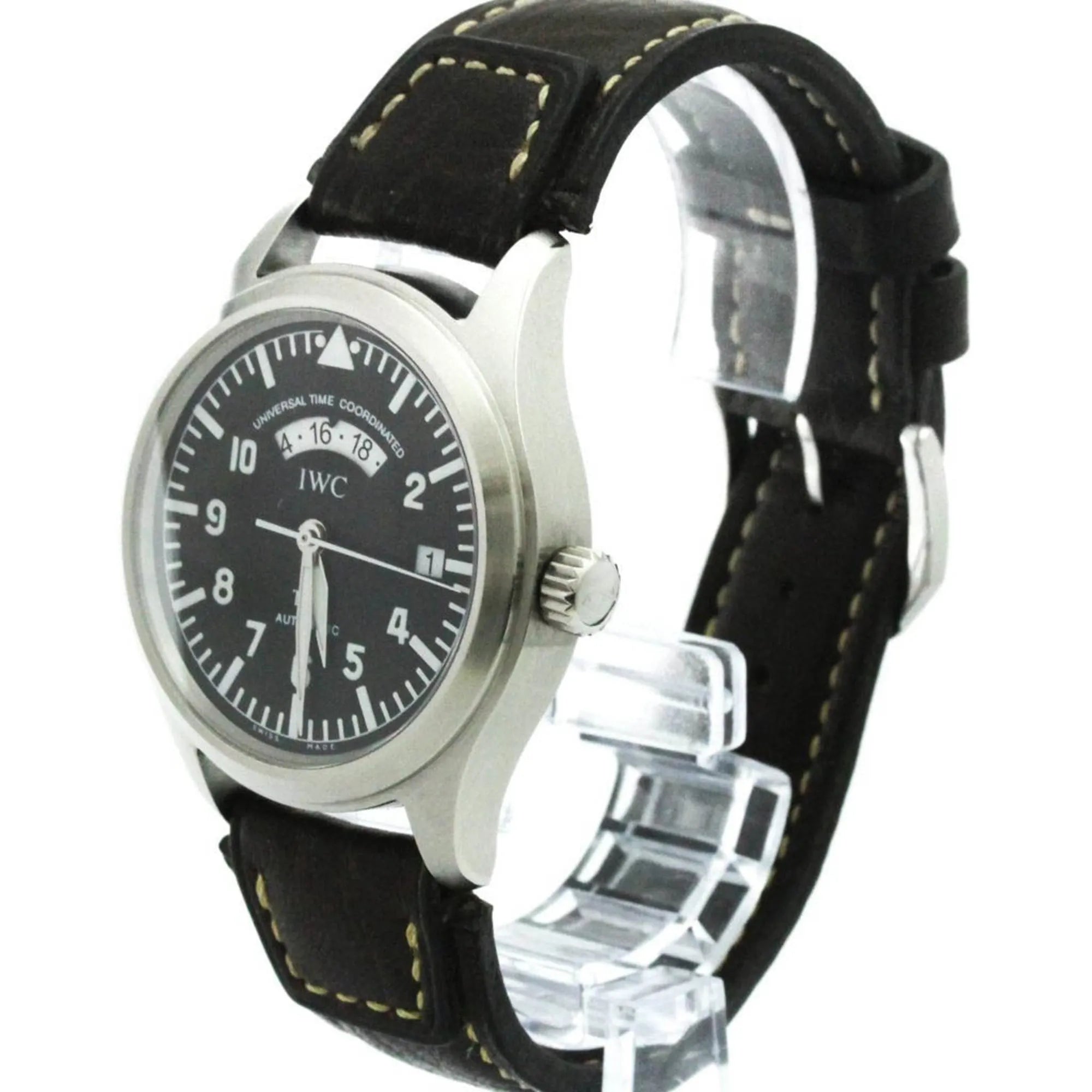 Iwc Schaffhausen Pilot Spitfire Chronograph Automatic Stainless Steel And Leather Watch (Pre-Owned)