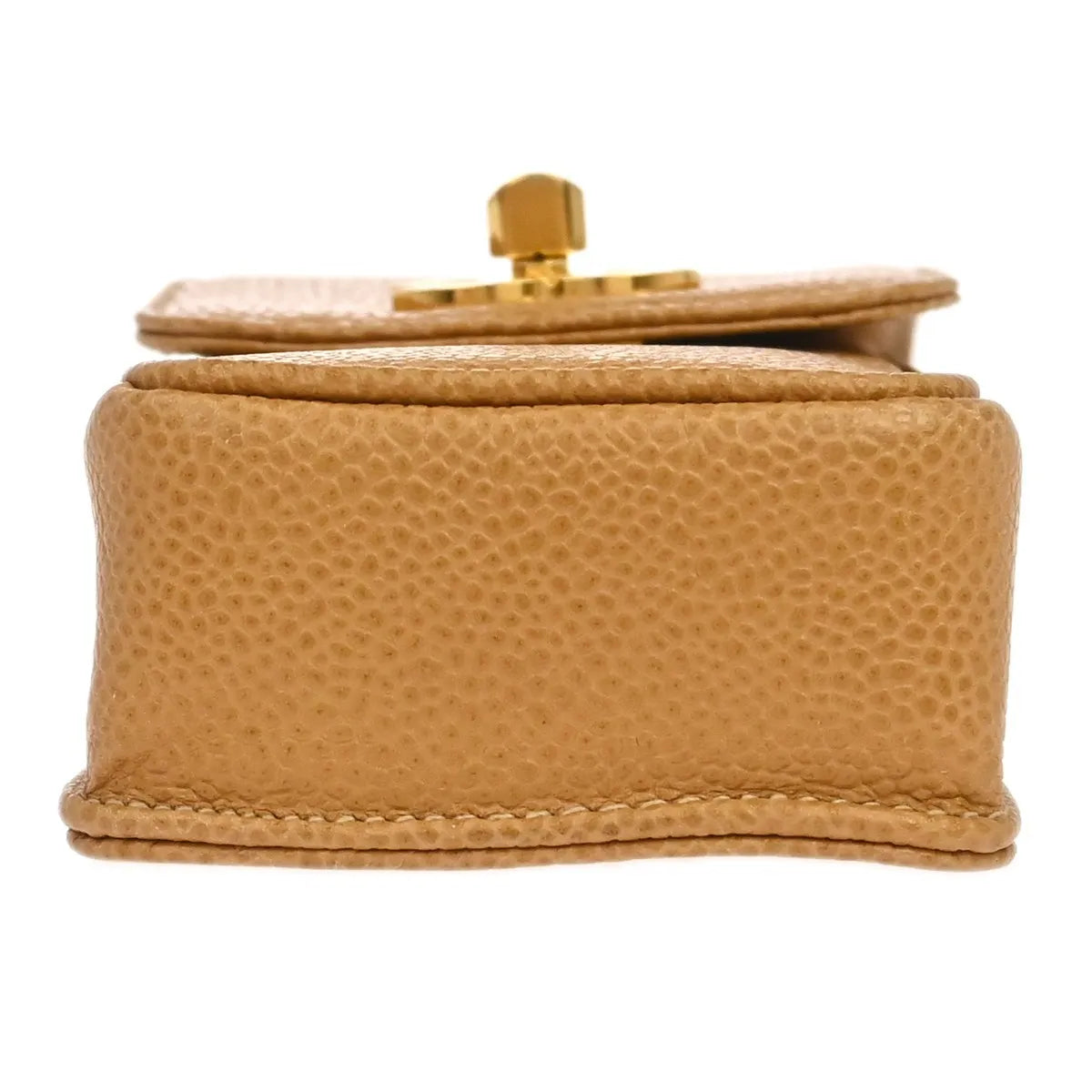 Chanel Vintage Cc Phone Holder Caviar Beige Leather Clutche & Pouche Bag (Pre-Owned)