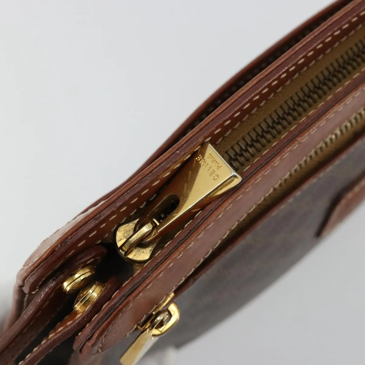 Celine Logo Triomphe Canvas And Leather Brown Canvas Clutche & Pouche Bag (Pre-Owned)