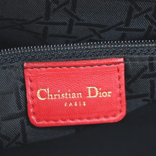 Christian Dior Vintage Lady Dior Cannage Quilt Lambskin Red Leather Bag (Pre-Owned)