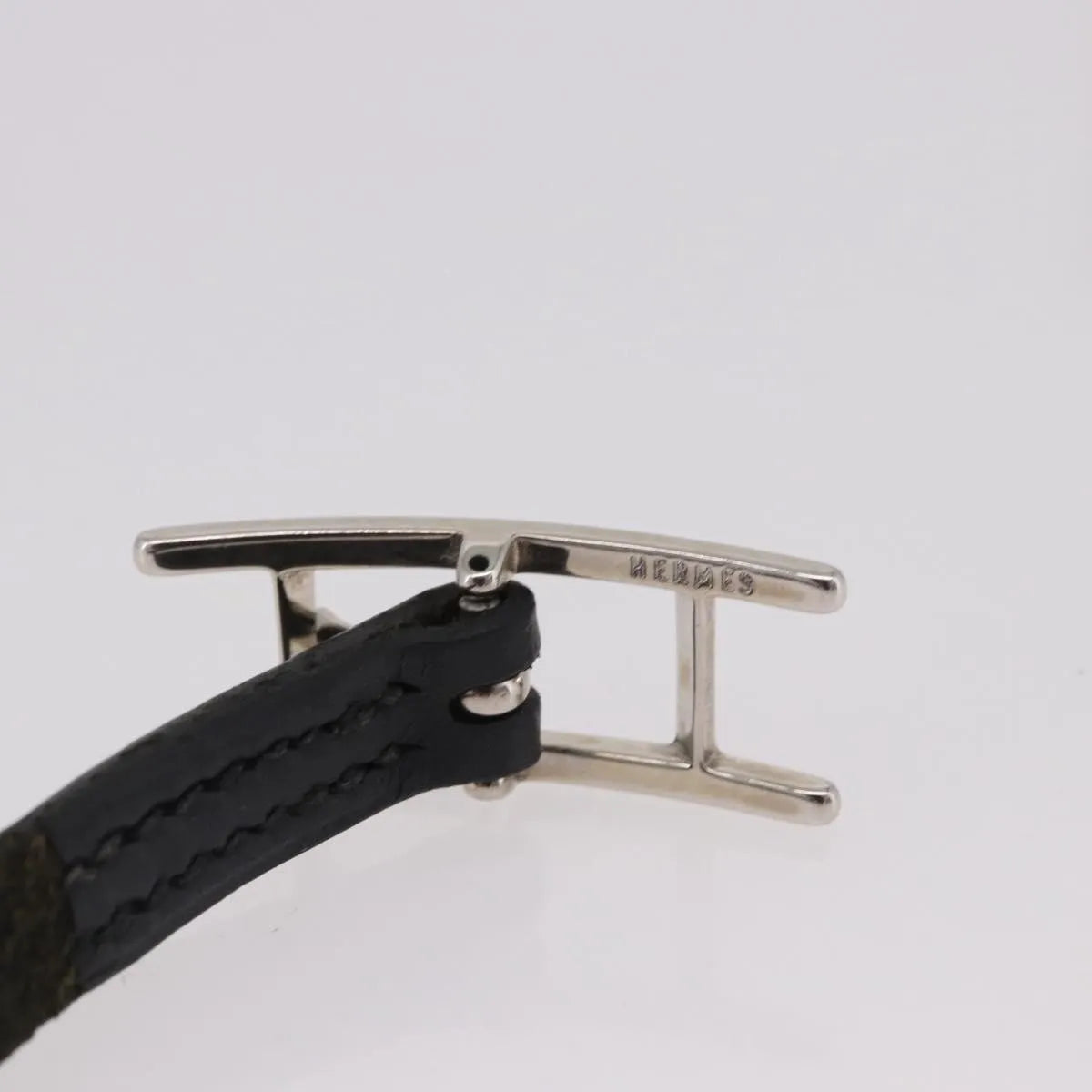 Hermes Hapi 3 Leather With Metal Black Leather Bracelet Jewelry (Pre-Owned)