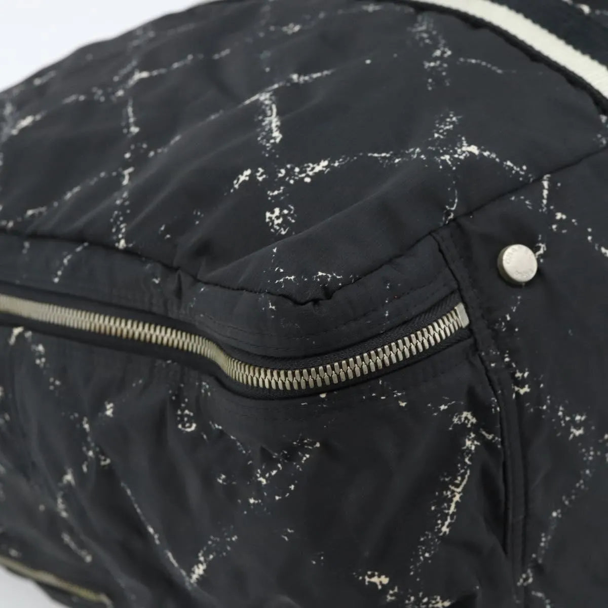 Chanel Travel Line Boston Printed Nylon Black Nylon Handbag (Pre-Owned)