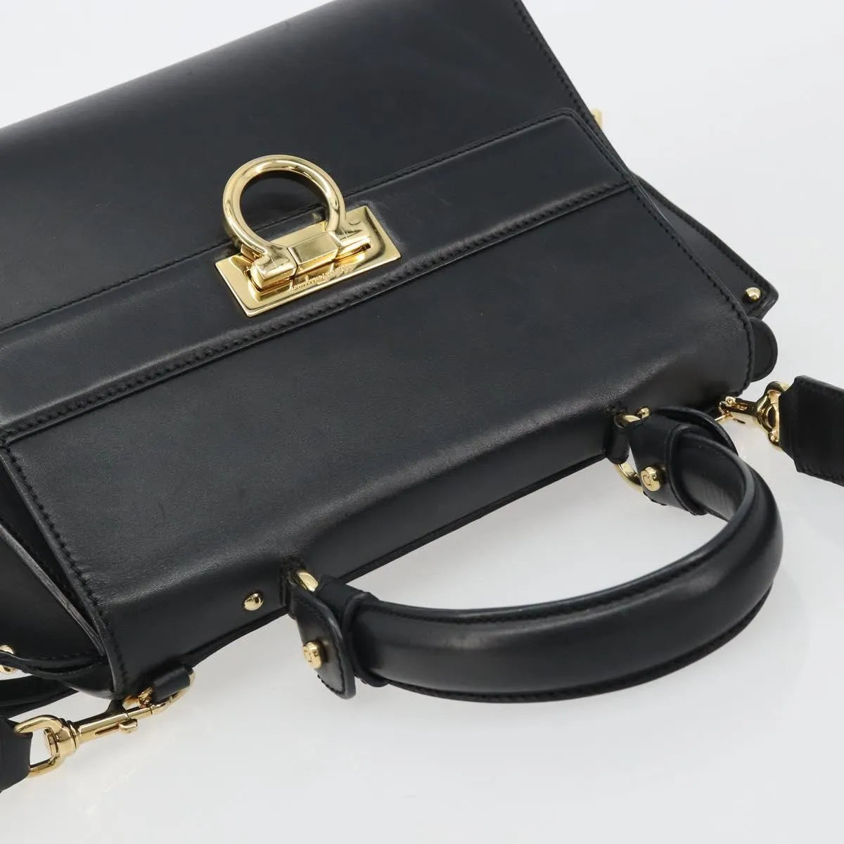 Salvatore Ferragamo Sofia Satchel Smooth Leather Black Leather Handbag (Pre-Owned)