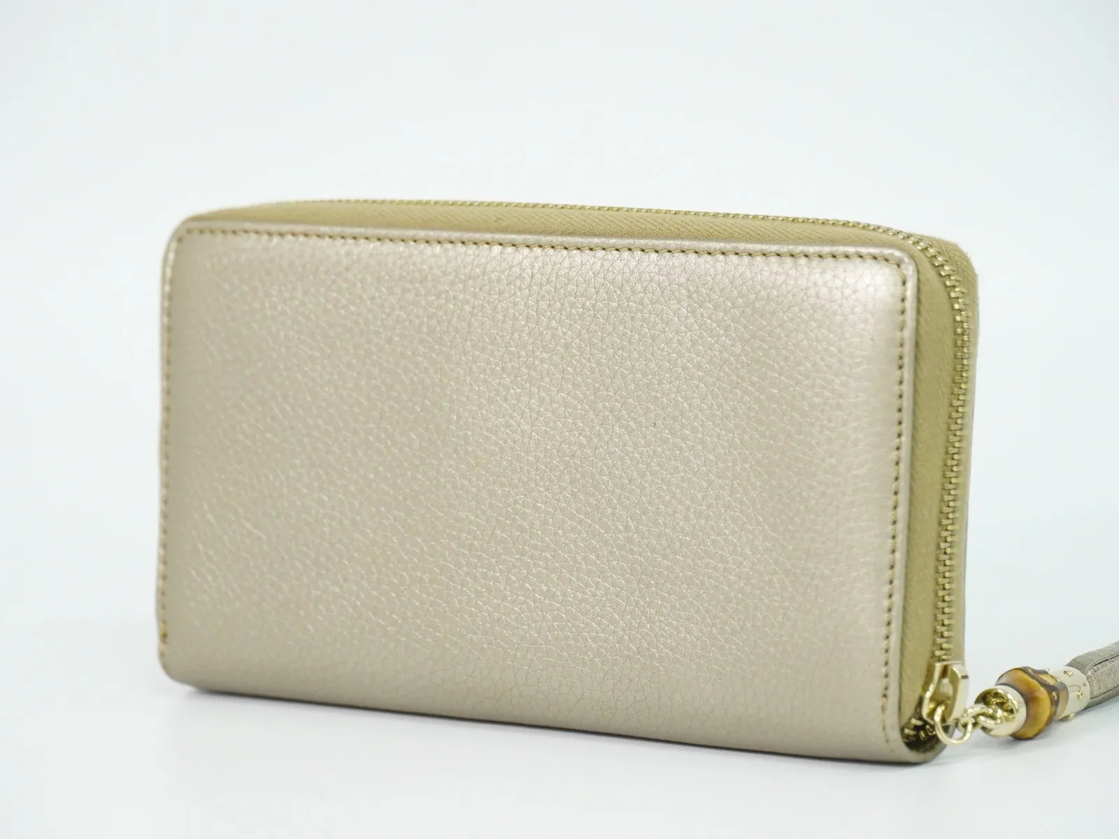 Gucci Bamboo Tassel Zip Leather Gold Leather Wallets Accessory (Pre-Owned)