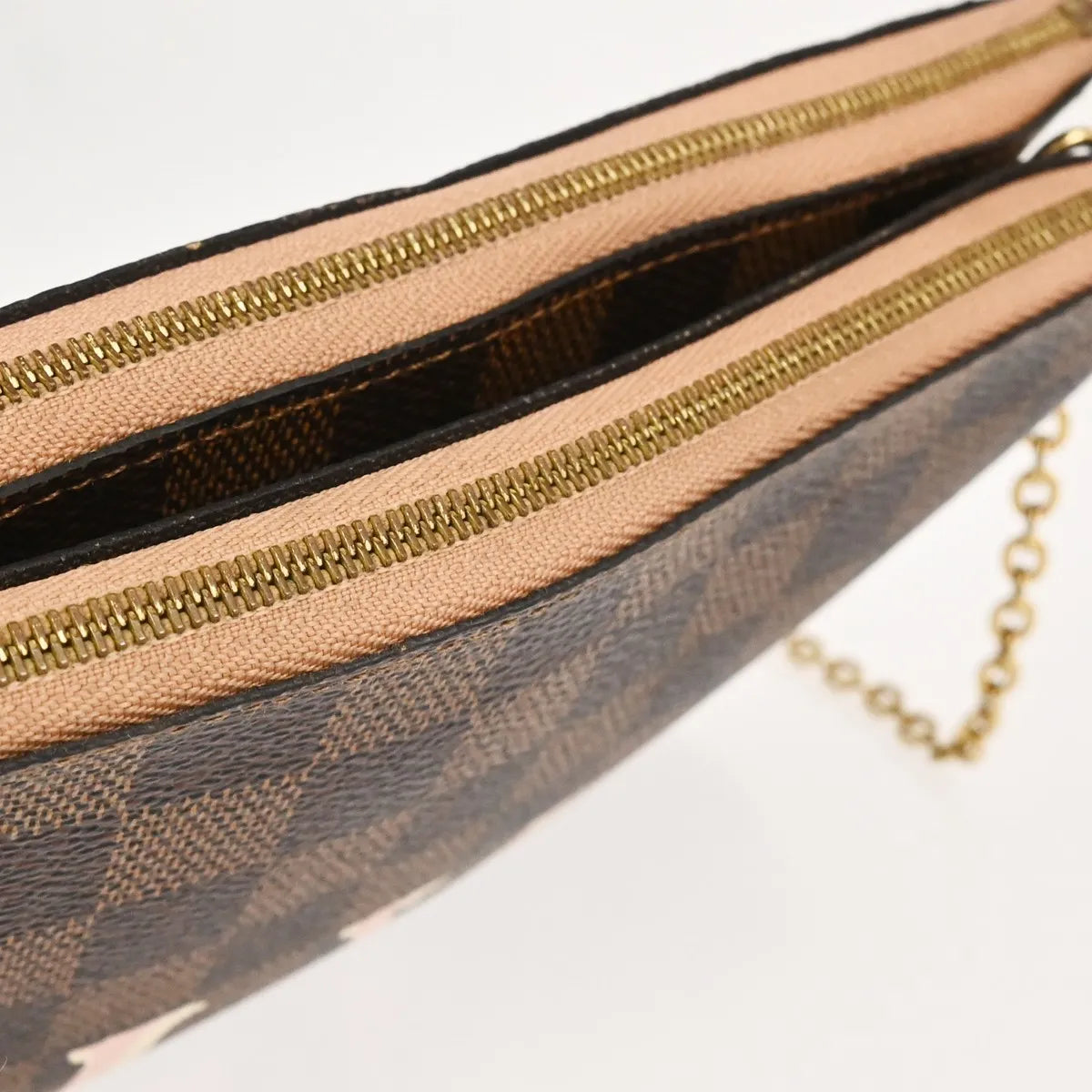 Louis Vuitton Double Zip Pochette Damier Ebene Brown Canvas Clutche & Pouche Bag (Pre-Owned)