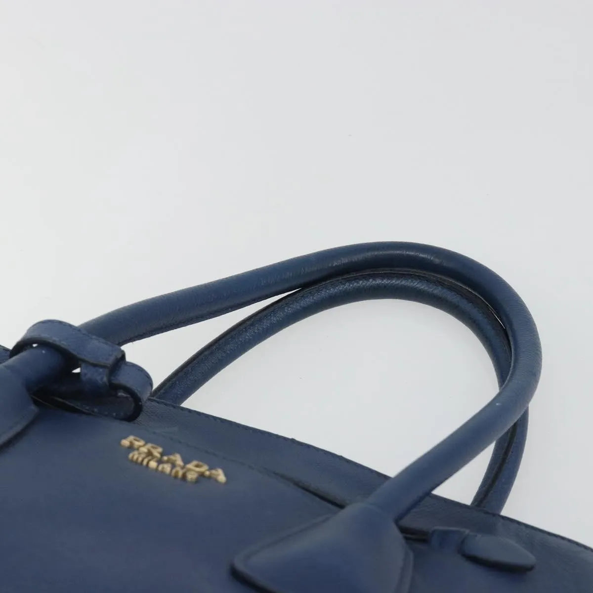 Prada Cuir Frame Double Zip Tote Saffiano Leather Blue Leather Tote Bag Bag (Pre-Owned)