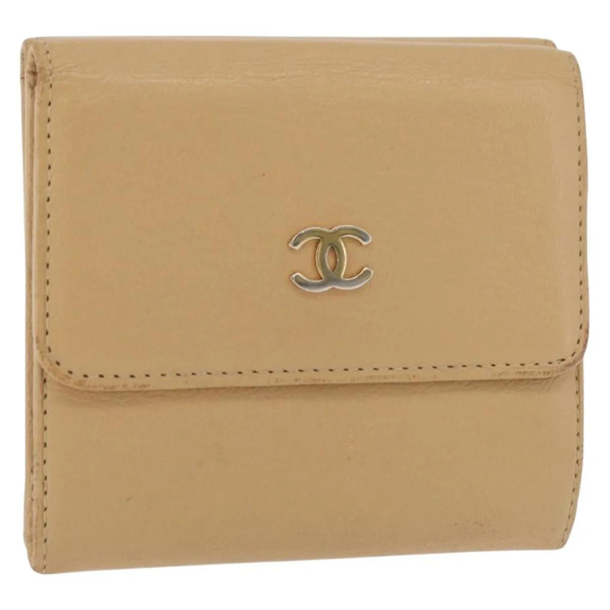 Chanel Cc Trifold Leather Beige Leather Wallets Accessory (Pre-Owned)