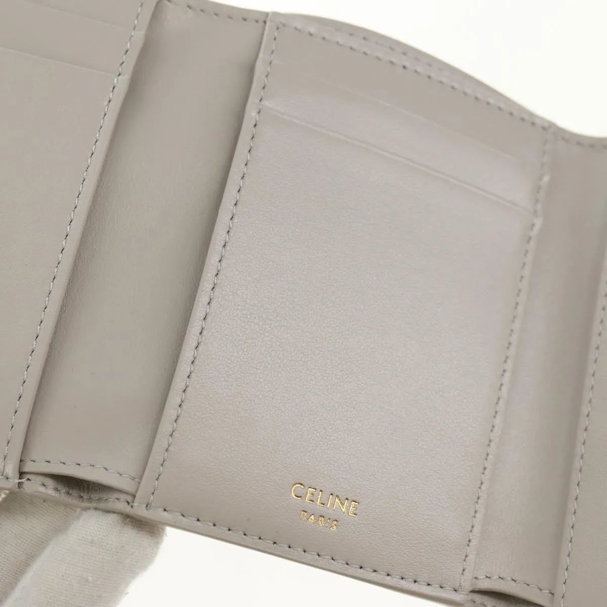 Celine Triomphe Trifold Leather Beige Leather Wallets Accessory (Pre-Owned)