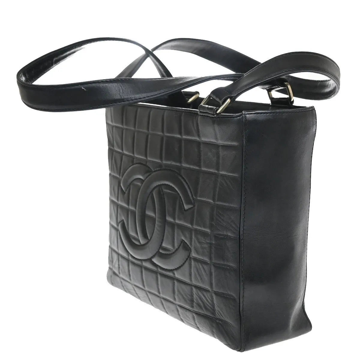 Chanel Chocolate Bar Cc Tote Quilted Leather Black Leather Tote Bag Bag (Pre-Owned)