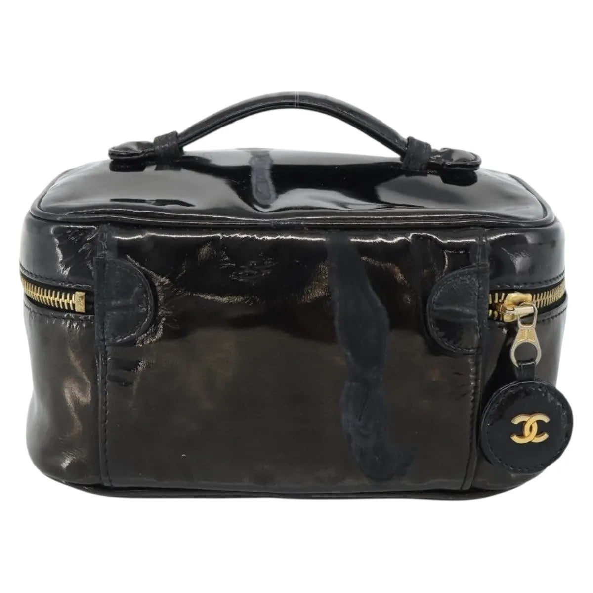Chanel Vintage Cosmetic Case Patent Black Patent_Leather Clutche & Pouche Bag (Pre-Owned)