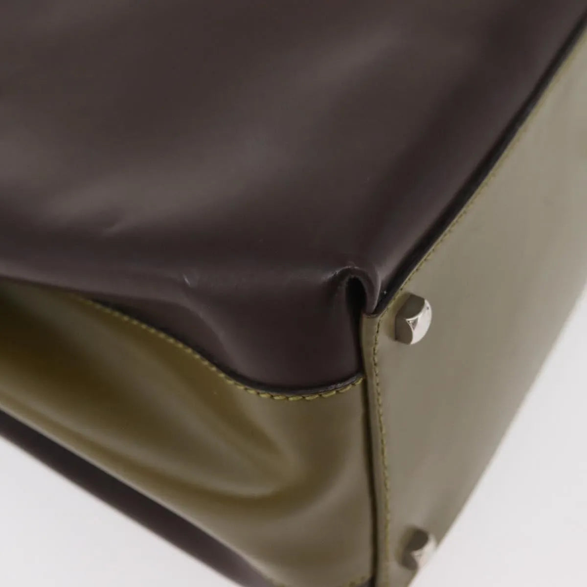 Salvatore Ferragamo Double Gancini Side Buckle Tote Patent Leather Brown Patent_Leather Handbag (Pre-Owned)