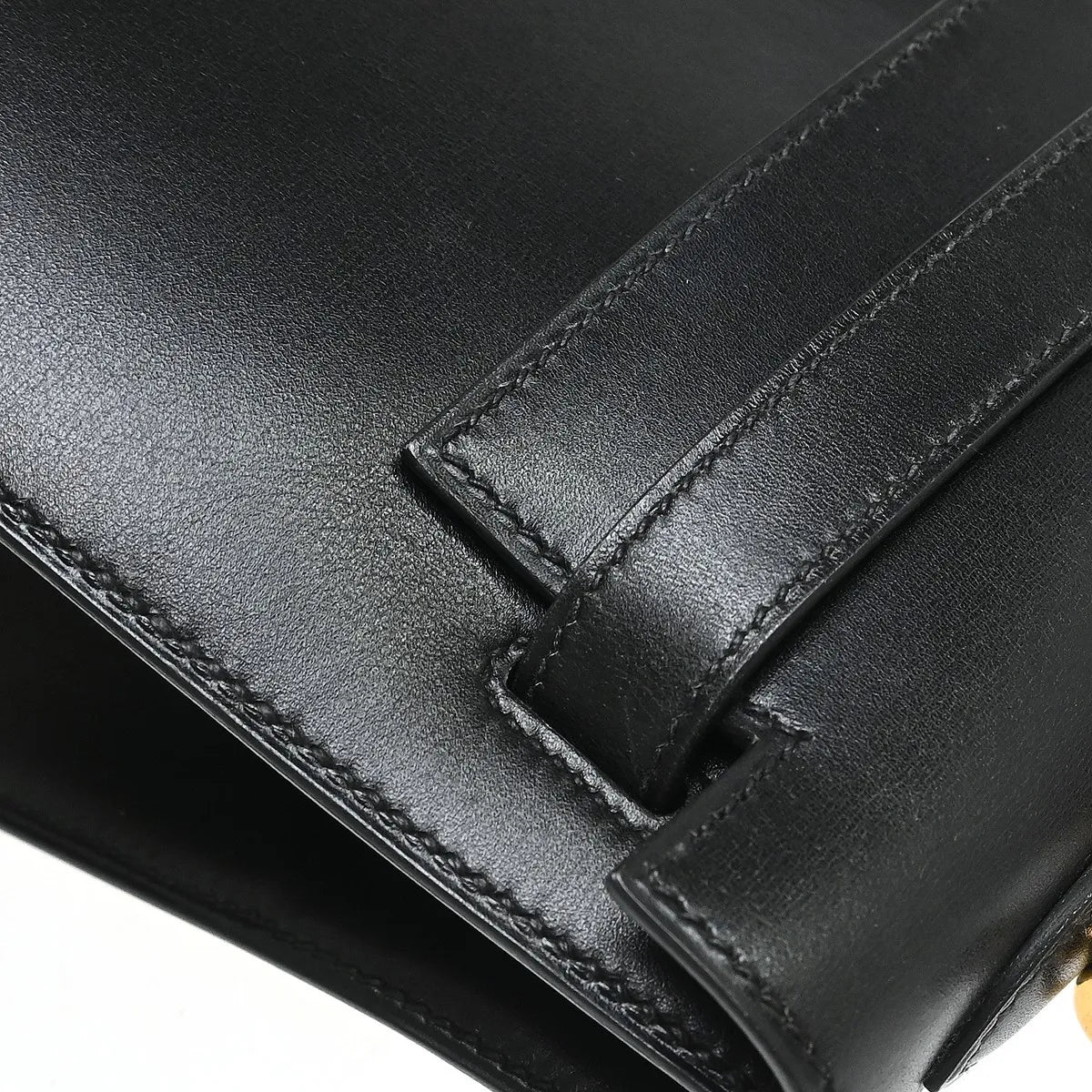 Hermes Kelly Black Box Calf With Gold Hardware Black Calfskin Handbag (Pre-Owned)