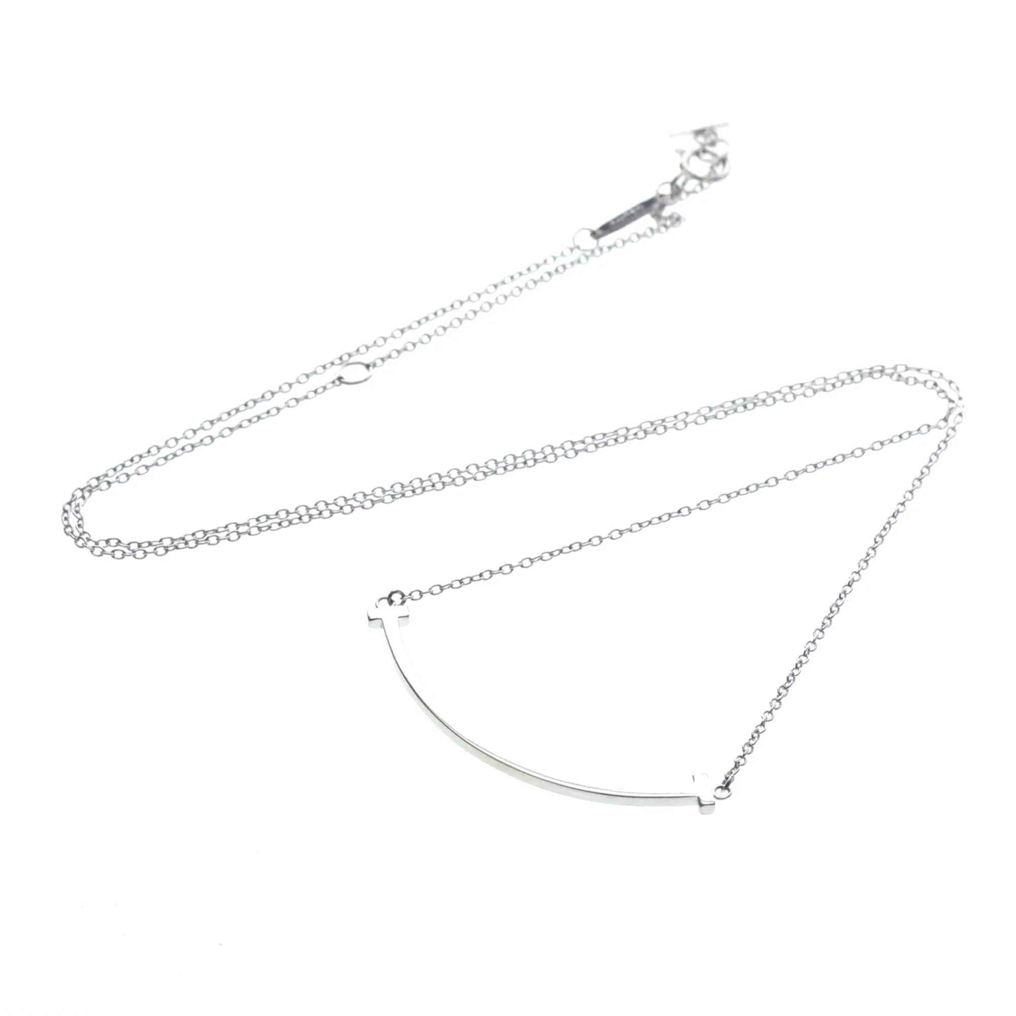 Tiffany & Co. T Smile Pendant 18K White Gold Silver White_Gold Necklace Jewelry (Pre-Owned)