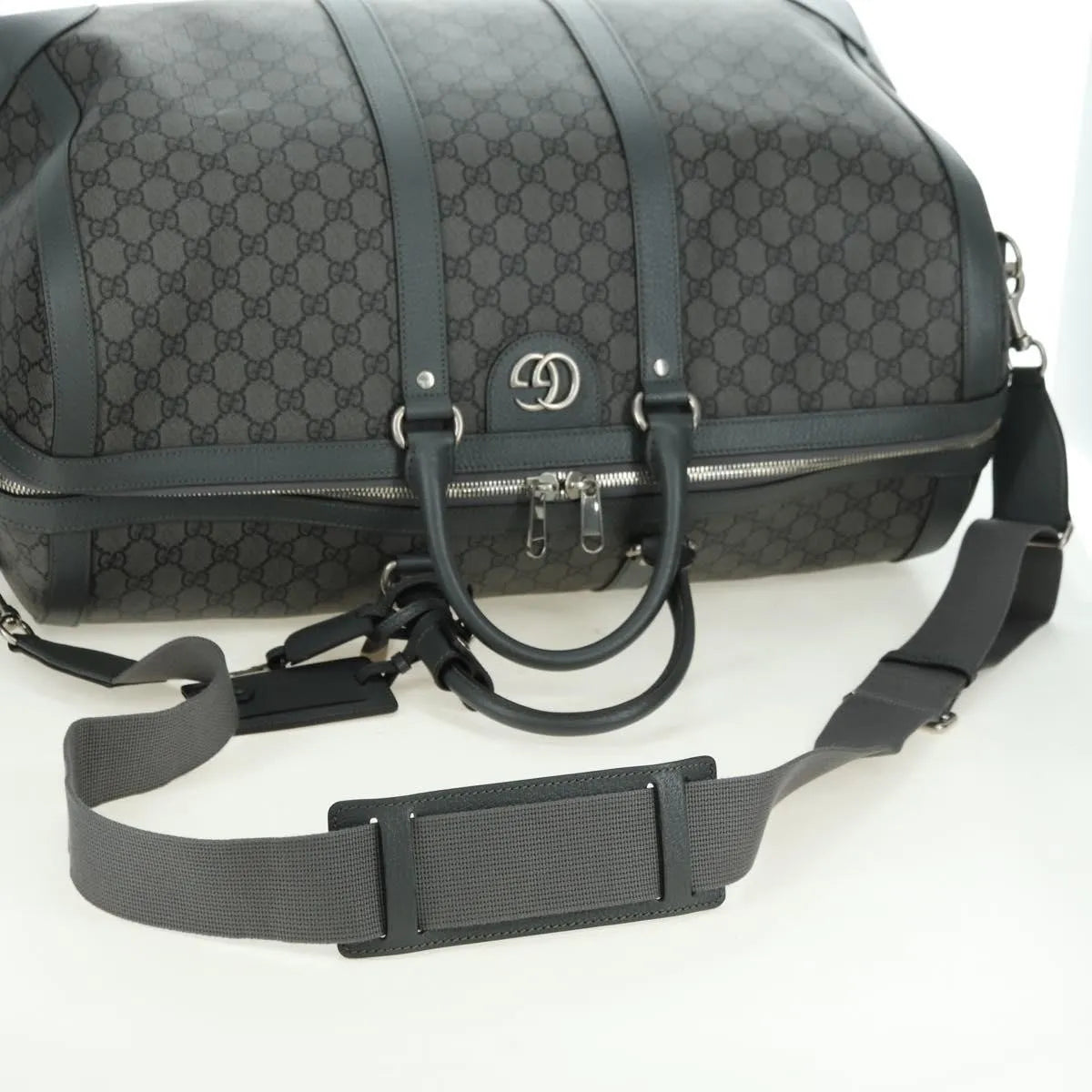 Gucci Web Trim Weekend Duffle Bag Gg Coated Canvas Gray Pvc Handbag (Pre-Owned)