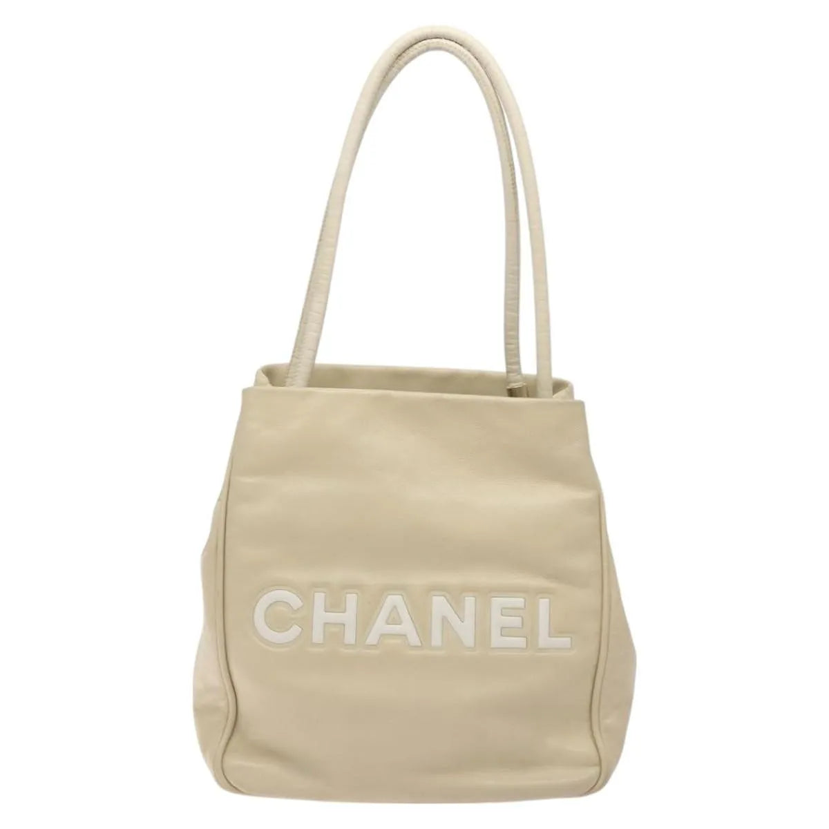 Chanel Camellia Tote Leather Beige Leather Tote Bag Bag (Pre-Owned)