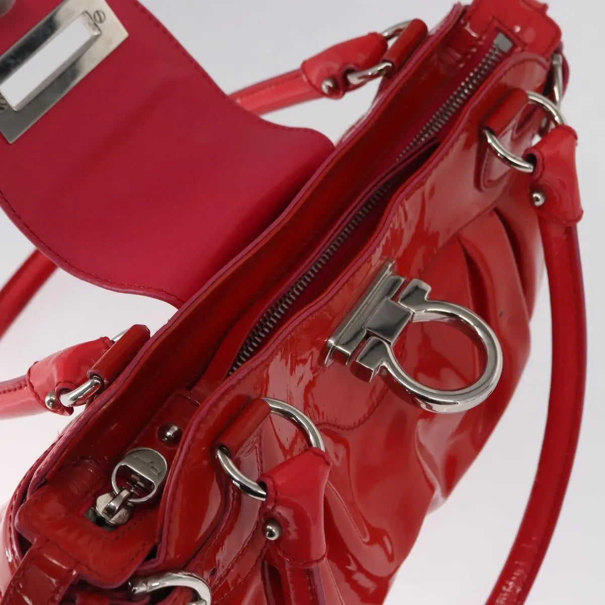 Salvatore Ferragamo Marisa Patent Leather Red Patent_Leather Handbag (Pre-Owned)