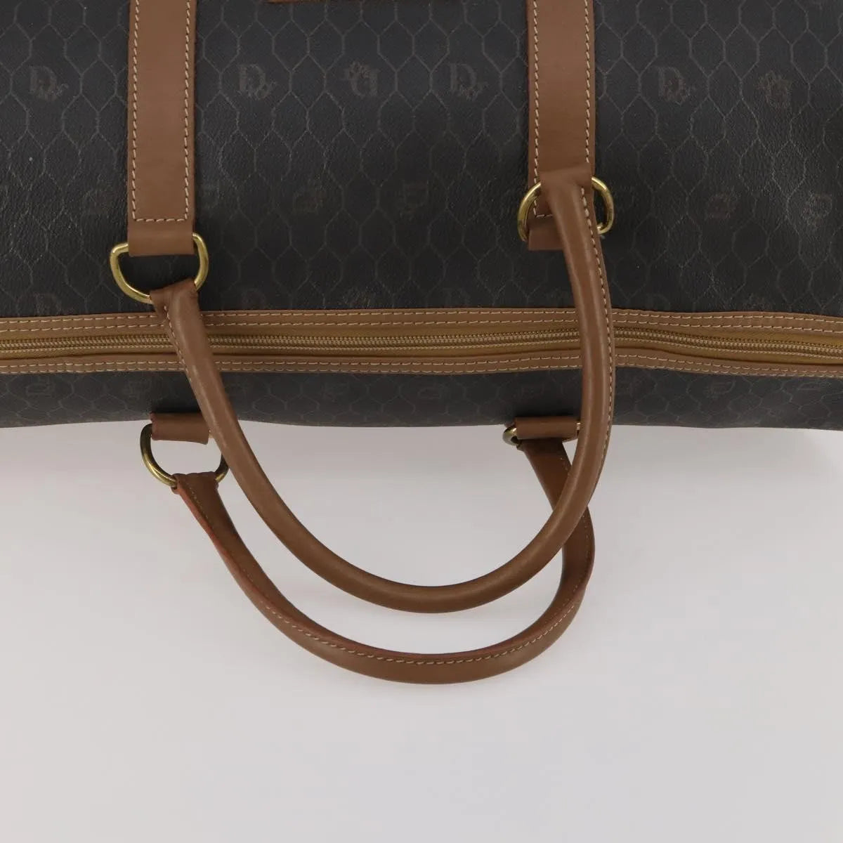 Christian Dior Vintage Honeycomb Boston Canvas And Leather Black Canvas Travel Bag Bag (Pre-Owned)