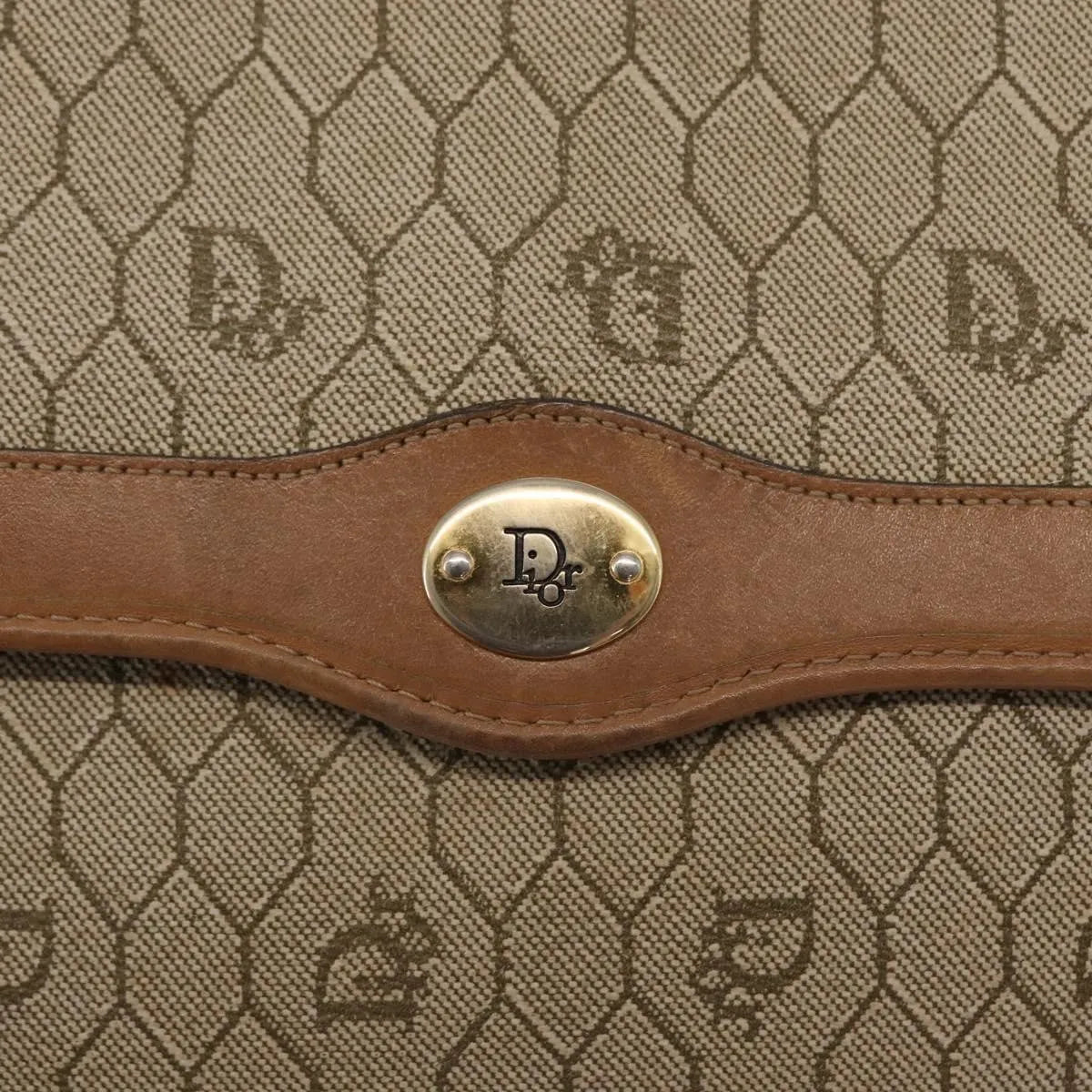 Christian Dior Vintage Honeycomb Chain Canvas Beige Canvas Shoulder Bag Bag (Pre-Owned)