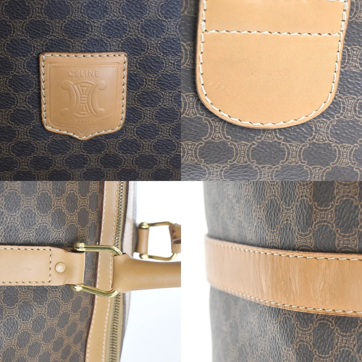 Celine Vintage Duffle Macadam Coated Canvas Brown Pvc Travel Bag Bag (Pre-Owned)