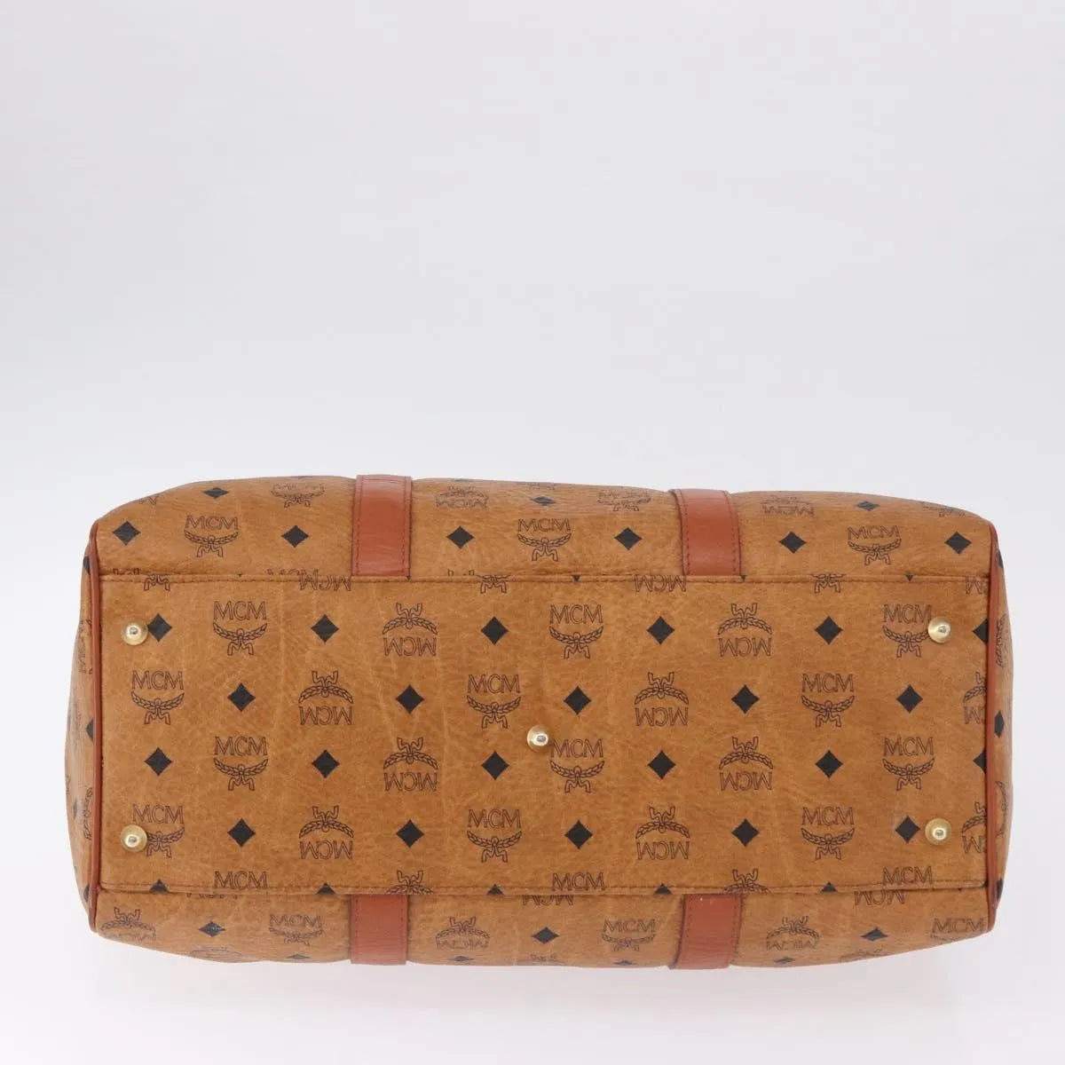 MCM Vicetos Logogram Boston Brown Leather Travel Bag Bag (Pre-Owned)
