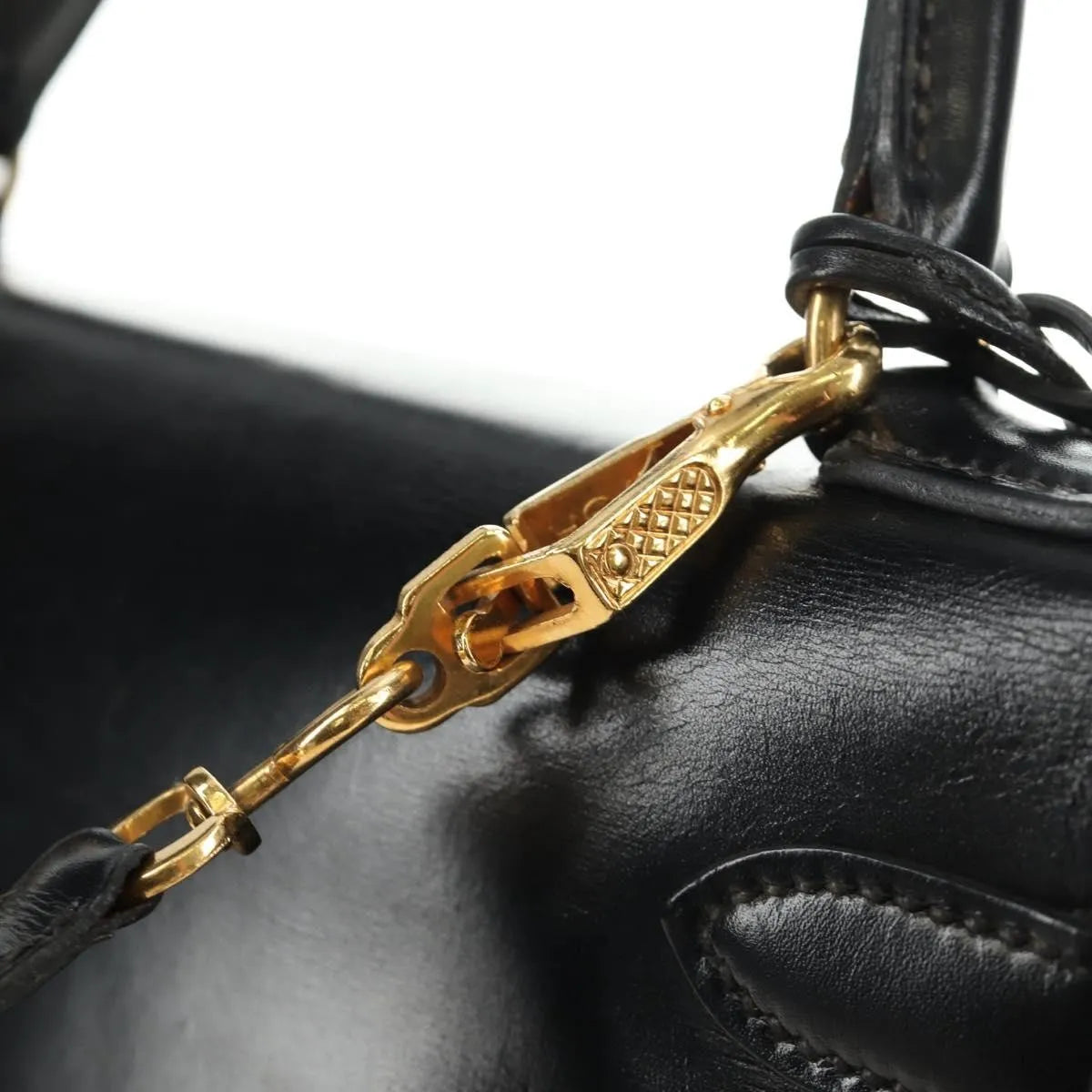 Hermes Kelly Black Box Calf With Gold Hardware Black Calfskin Handbag (Pre-Owned)