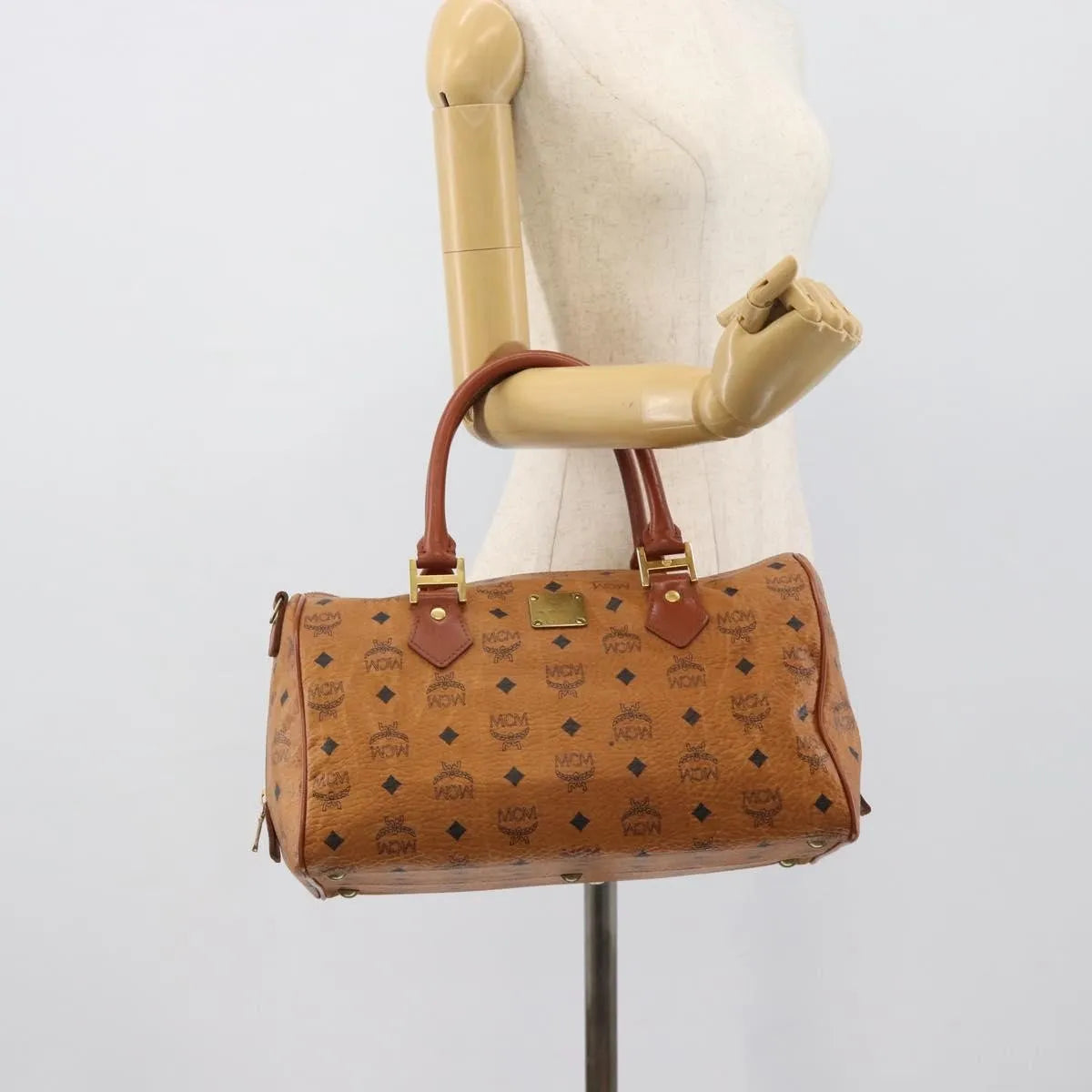 MCM Visetos Logogramme Leather Brown Leather Handbag (Pre-Owned)