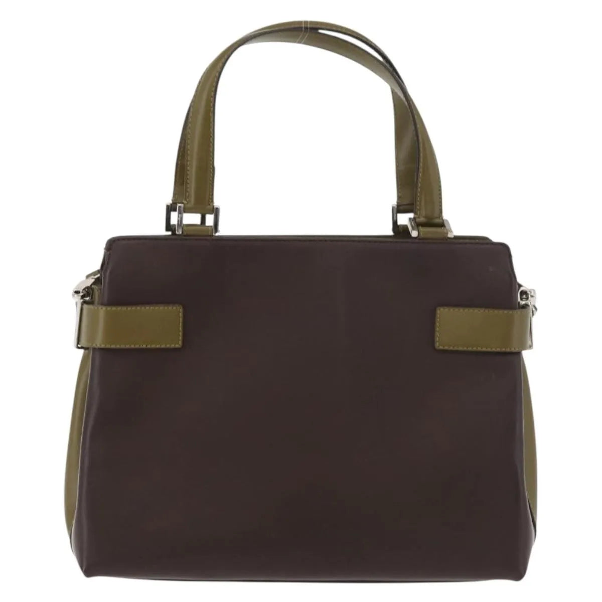 Salvatore Ferragamo Double Gancini Side Buckle Tote Patent Leather Brown Patent_Leather Handbag (Pre-Owned)
