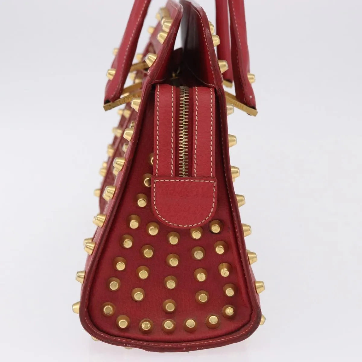 Fendi Studded Handle Canvas Red Canvas Handbag (Pre-Owned)
