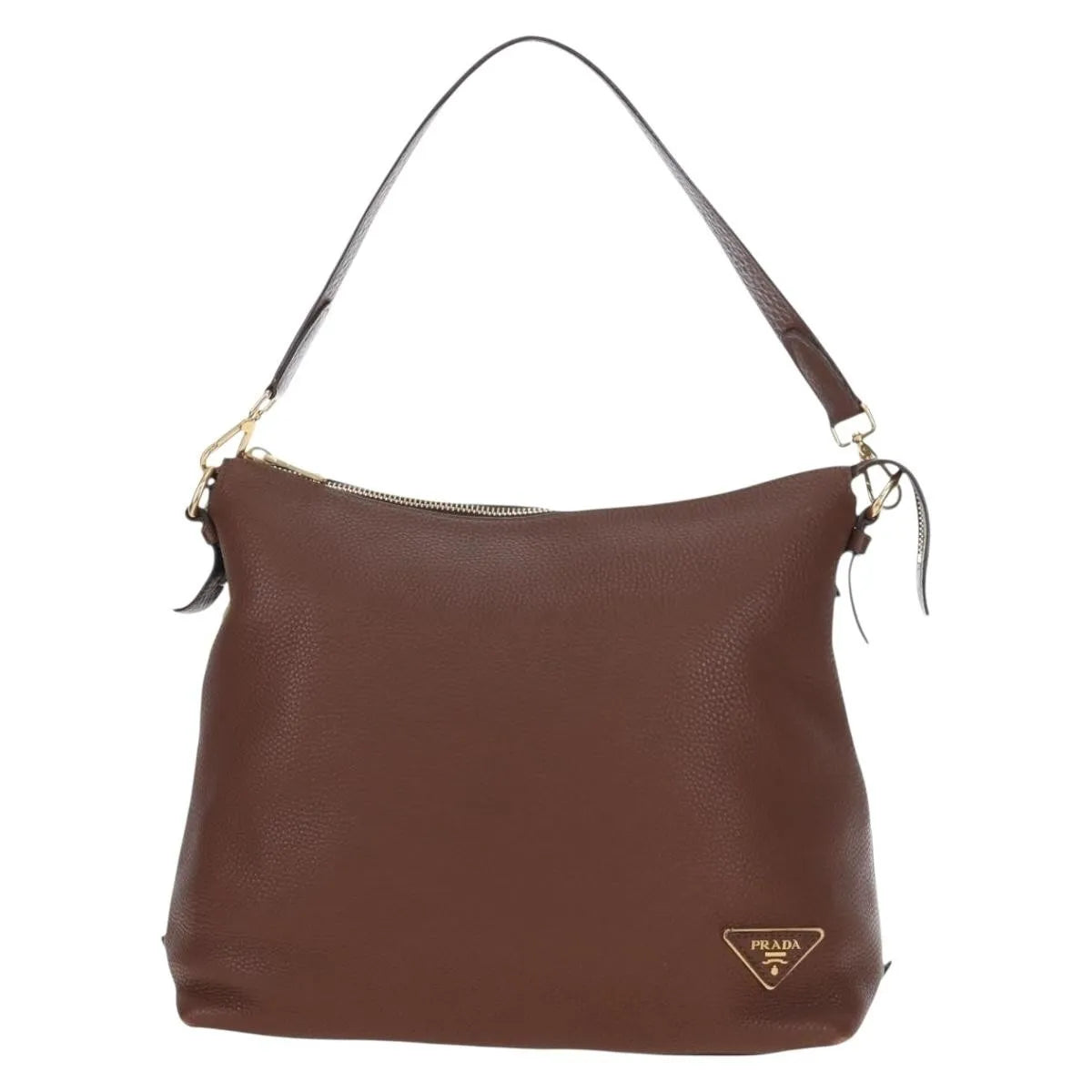 Prada Side Zip Hobo Soft Calf Brown Leather Shoulder Bag Bag (Pre-Owned)