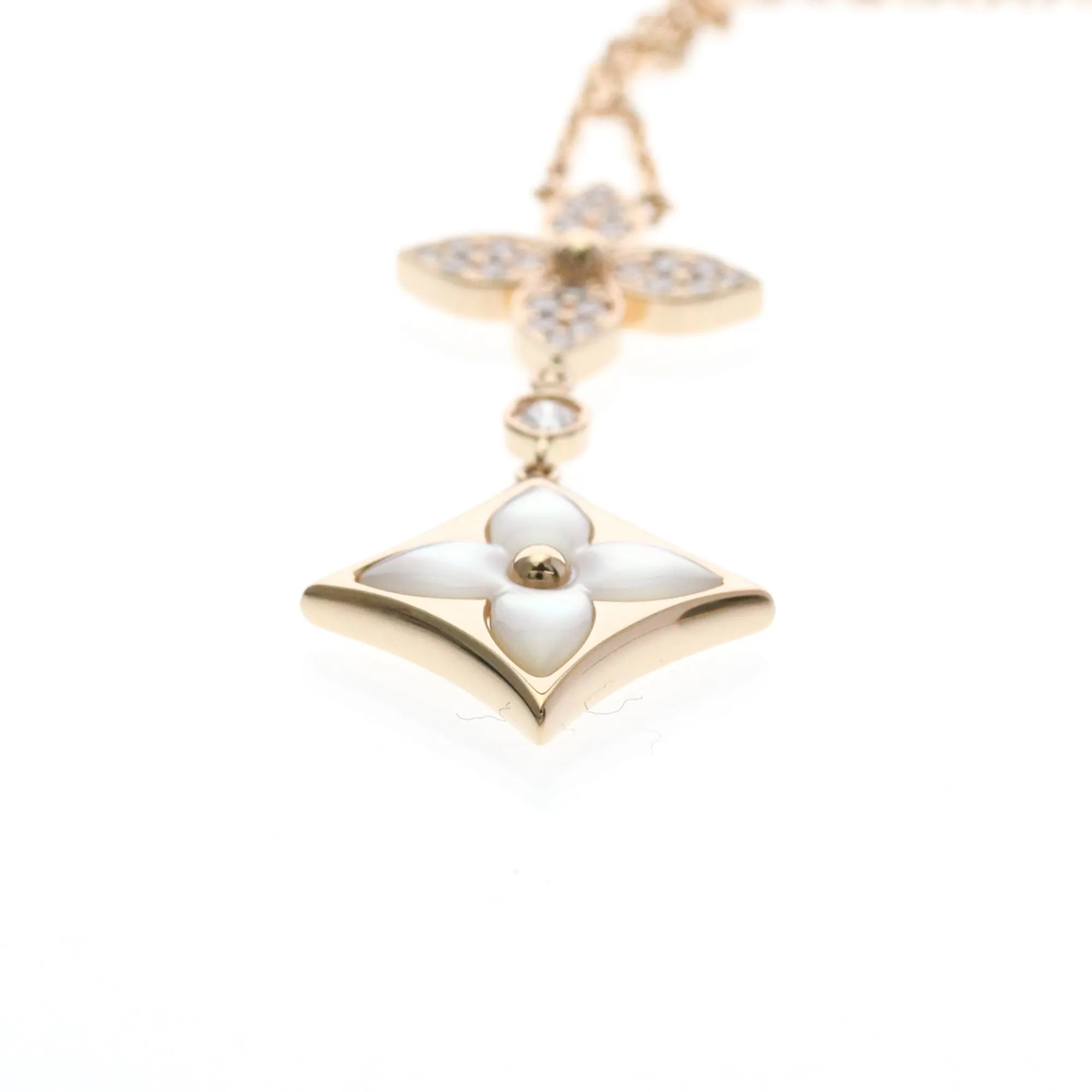Louis Vuitton Color Blossom Lariat 18K Rose Gold With Mother Of Pearl And Diamond Gold Pink_Gold Necklace Jewelry (Pre-Owned)