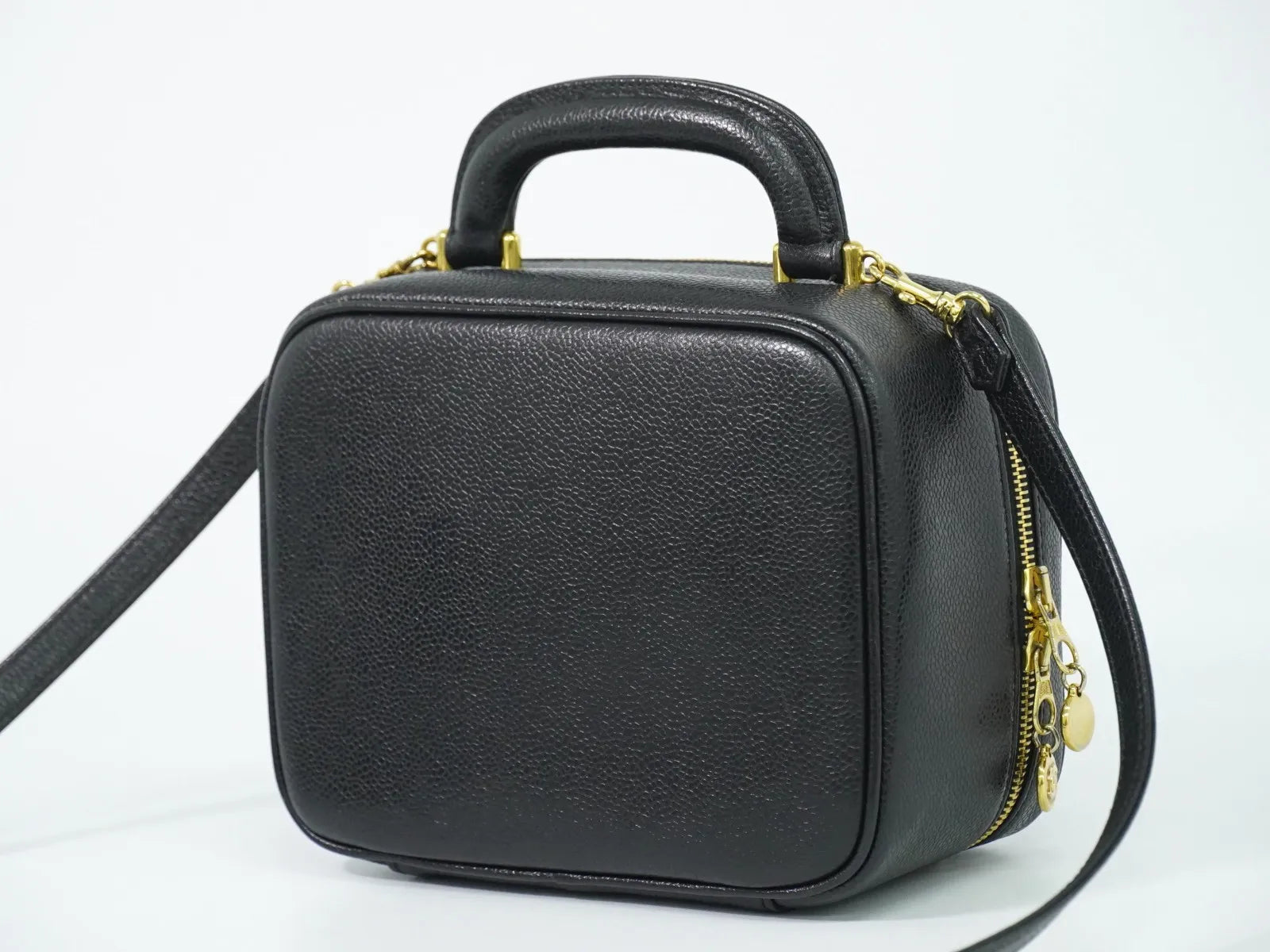 Chanel Vintage Timeless Zip Around Vanity Case Caviar Black Leather Handbag (Pre-Owned)