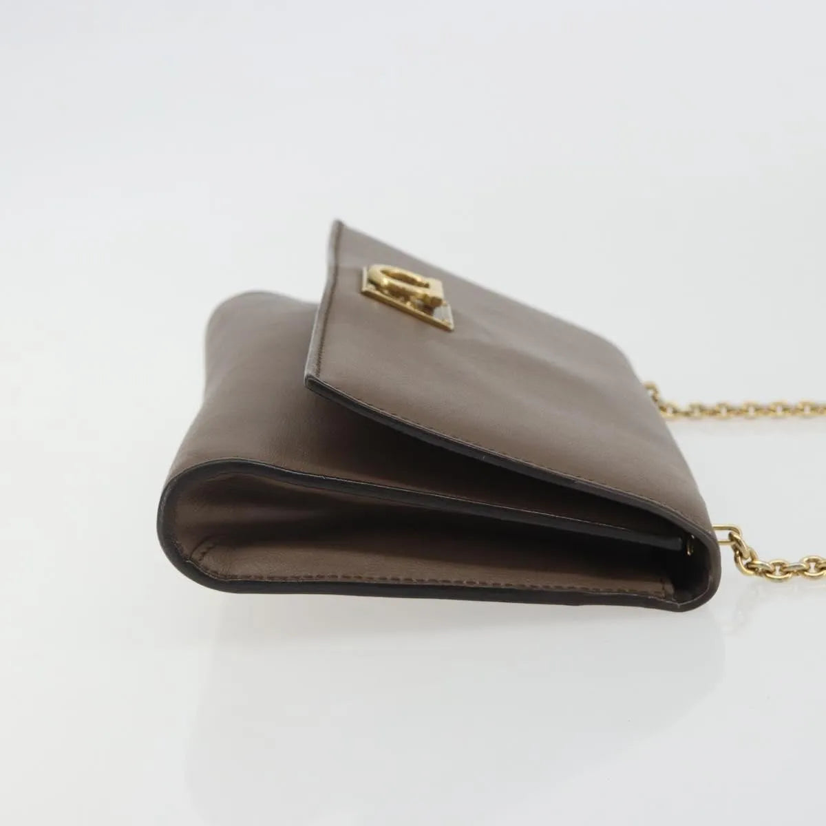 Salvatore Ferragamo Gancini Chain Leather Gray Leather Shoulder Bag Bag (Pre-Owned)