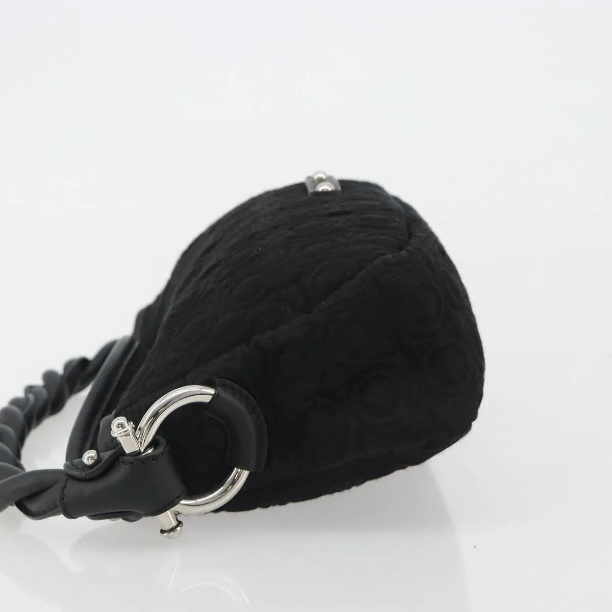 Salvatore Ferragamo Gancini Hobo Leather Black Cotton Handbag (Pre-Owned)