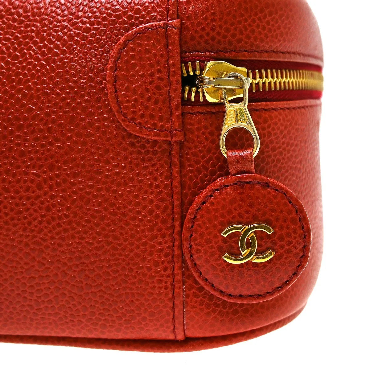 Chanel Vintage Timeless Cosmetic Case Caviar Red Leather Handbag (Pre-Owned)