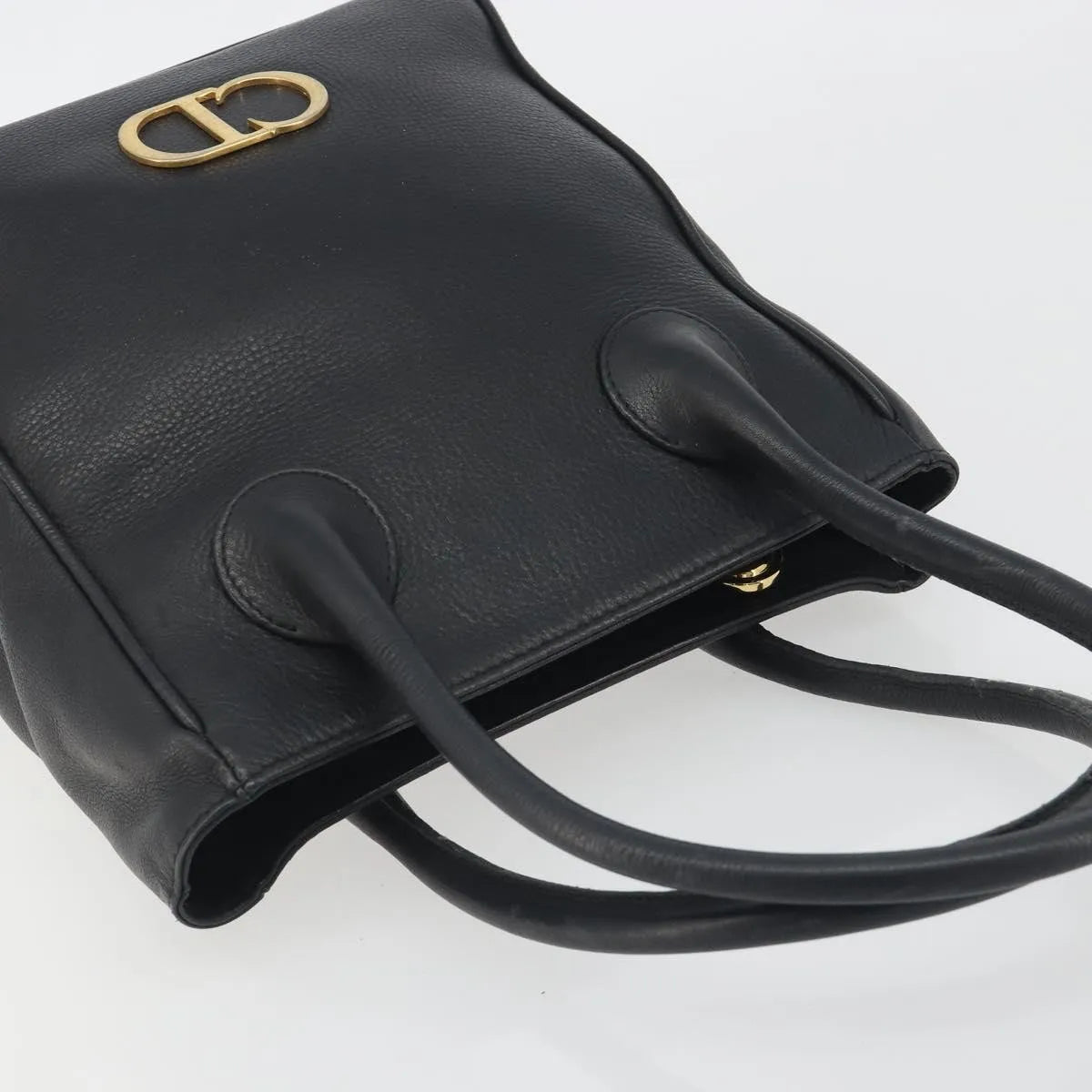 Christian Dior Vintage Cd Logo Tote Leather Black Leather Handbag (Pre-Owned)