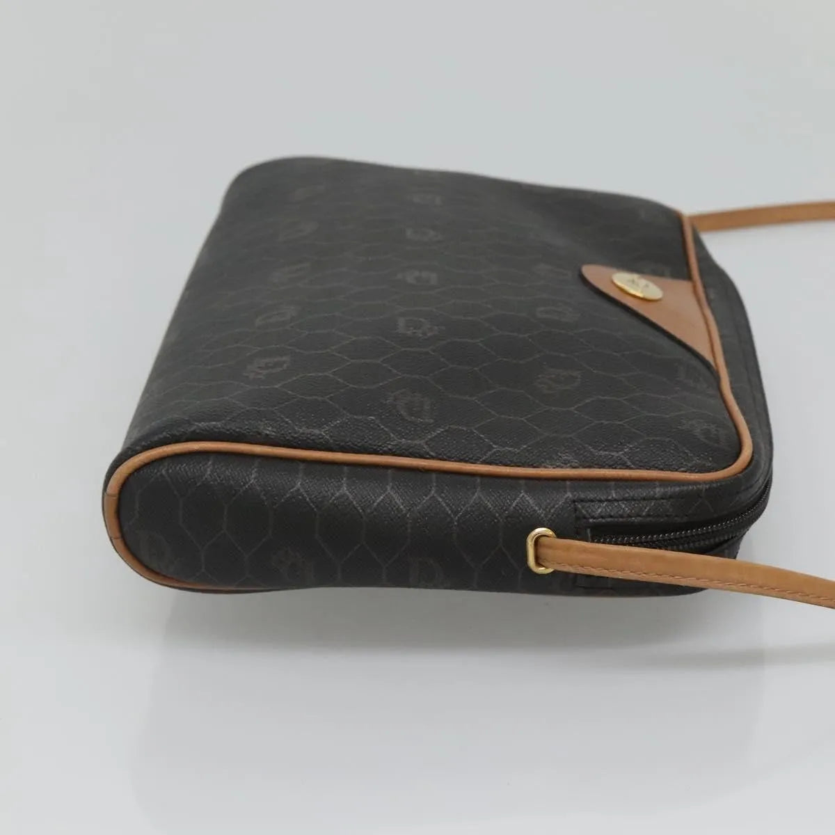 Christian Dior Vintage Honeycomb Canvas And Leather Black Canvas Shoulder Bag Bag (Pre-Owned)