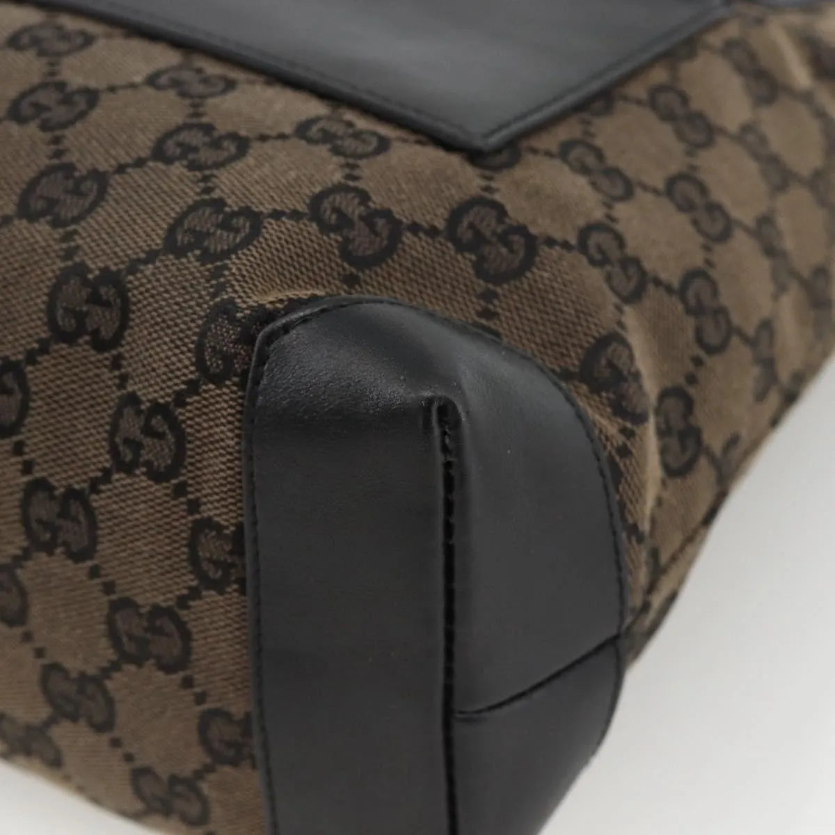 Gucci Vintage Front Pocket Tote Gg Coated Canvas With Leather Black Canvas Tote Bag Bag (Pre-Owned)