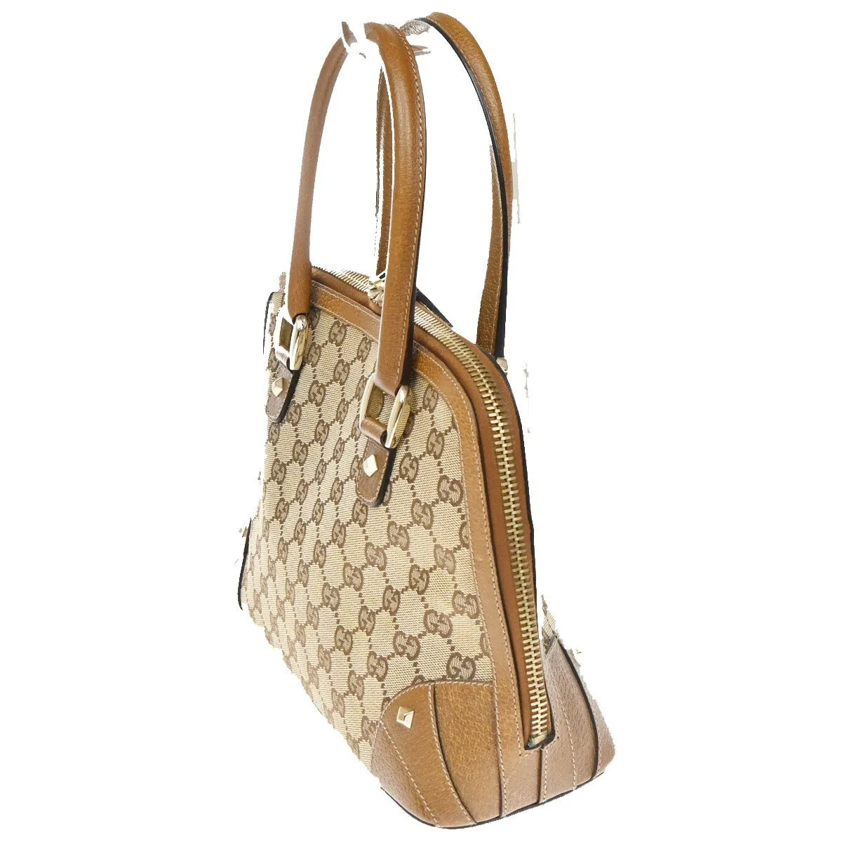 Gucci Vintage Boston Bag Monogram Canvas Brown Canvas Handbag (Pre-Owned)